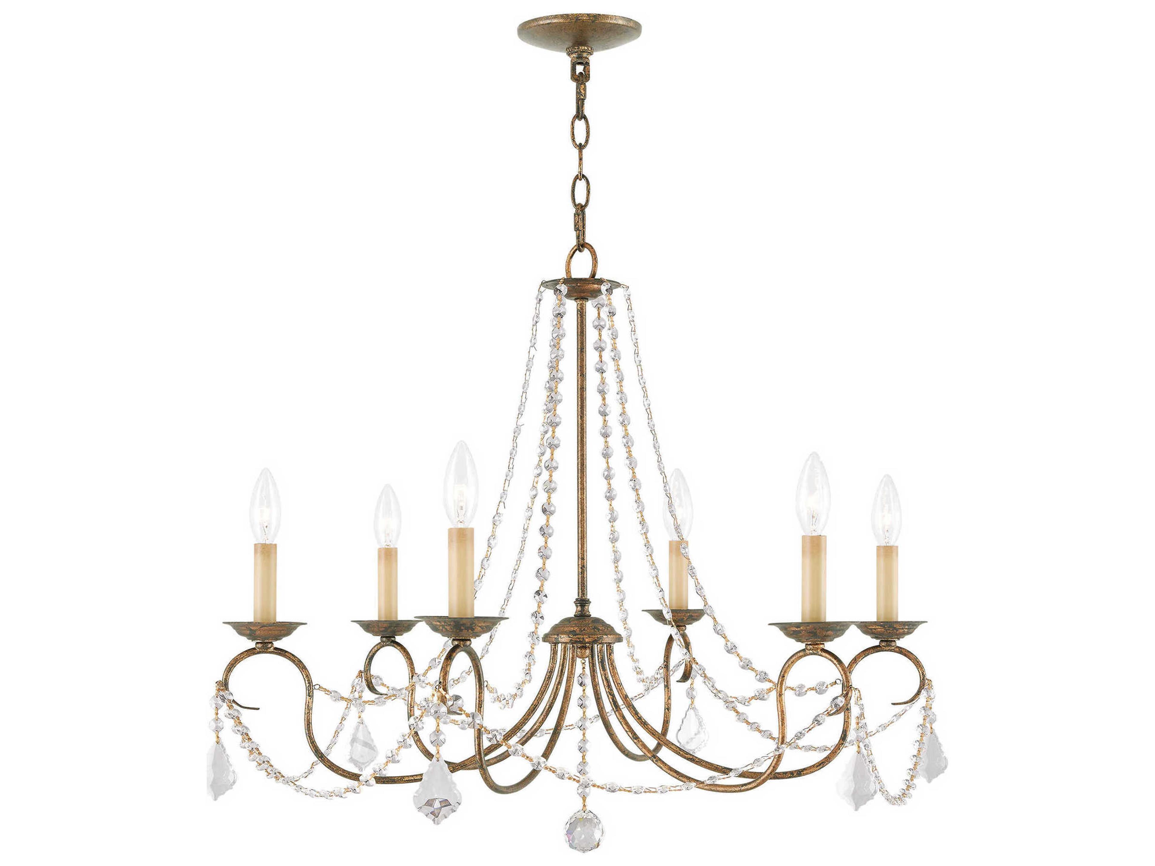 Pennington 6-Light Hand Applied Venetian Golden Bronze Crystal Candelabra Chandelier