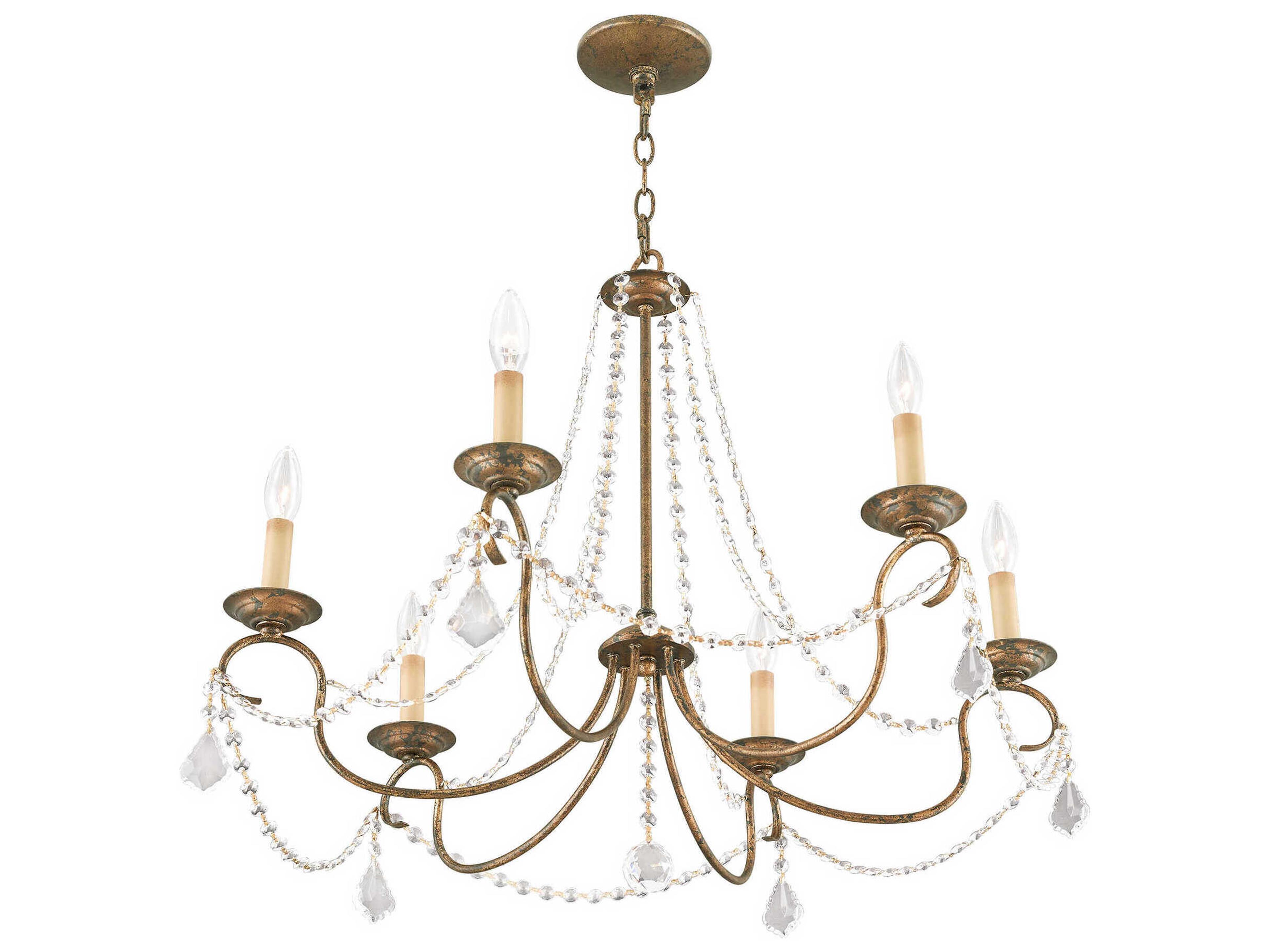 Livex Lighting Pennington 6-Light Hand Applied Venetian Golden Bronze Crystal Candelabra Chandelier