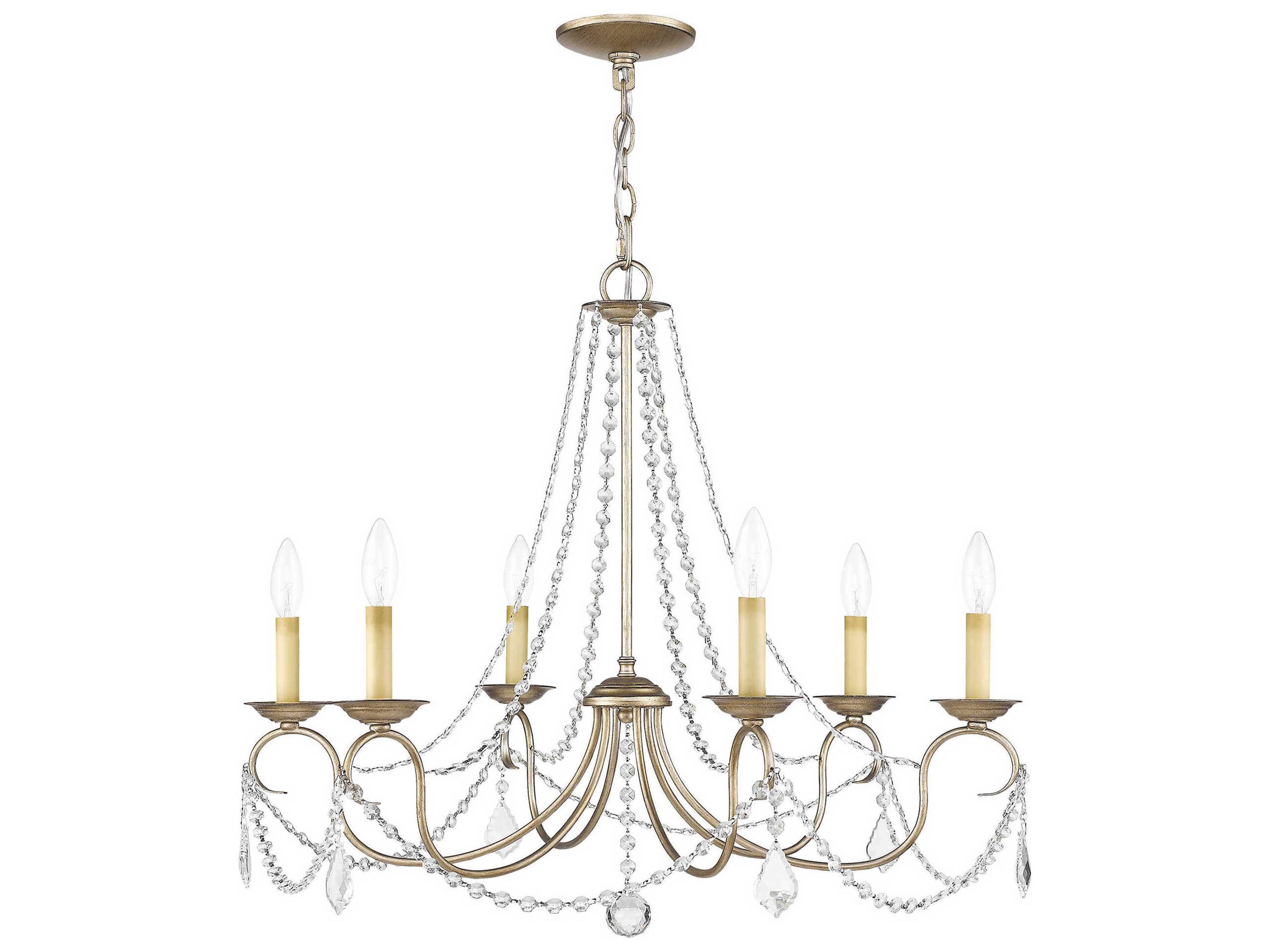 Livex Lighting Pennington 6-Light Hand Painted Antique Silver Leaf Crystal Candelabra Chandelier