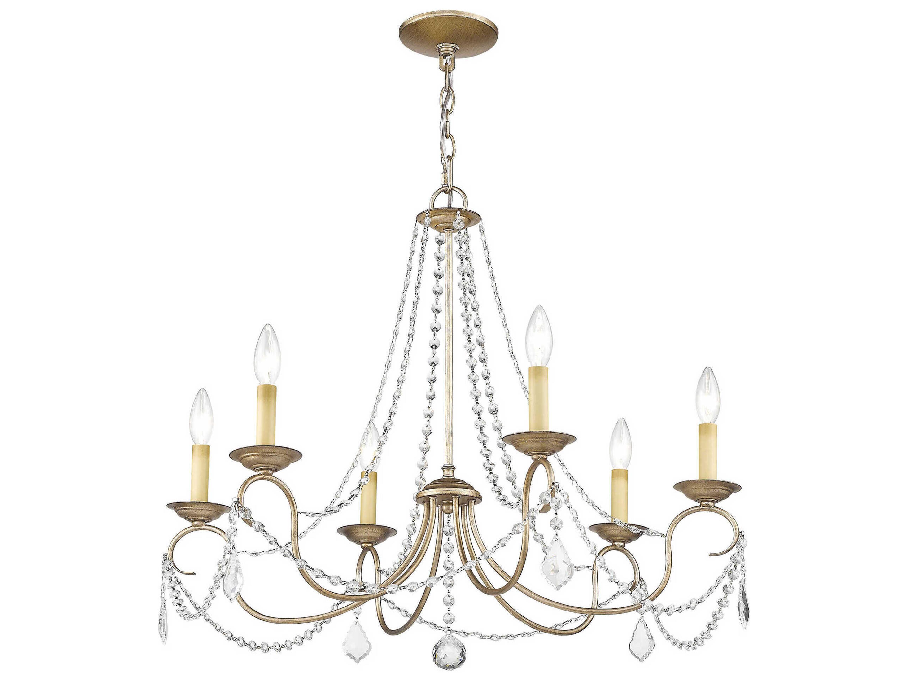 Livex Lighting Pennington 6-Light Hand Painted Antique Silver Leaf Crystal Candelabra Chandelier