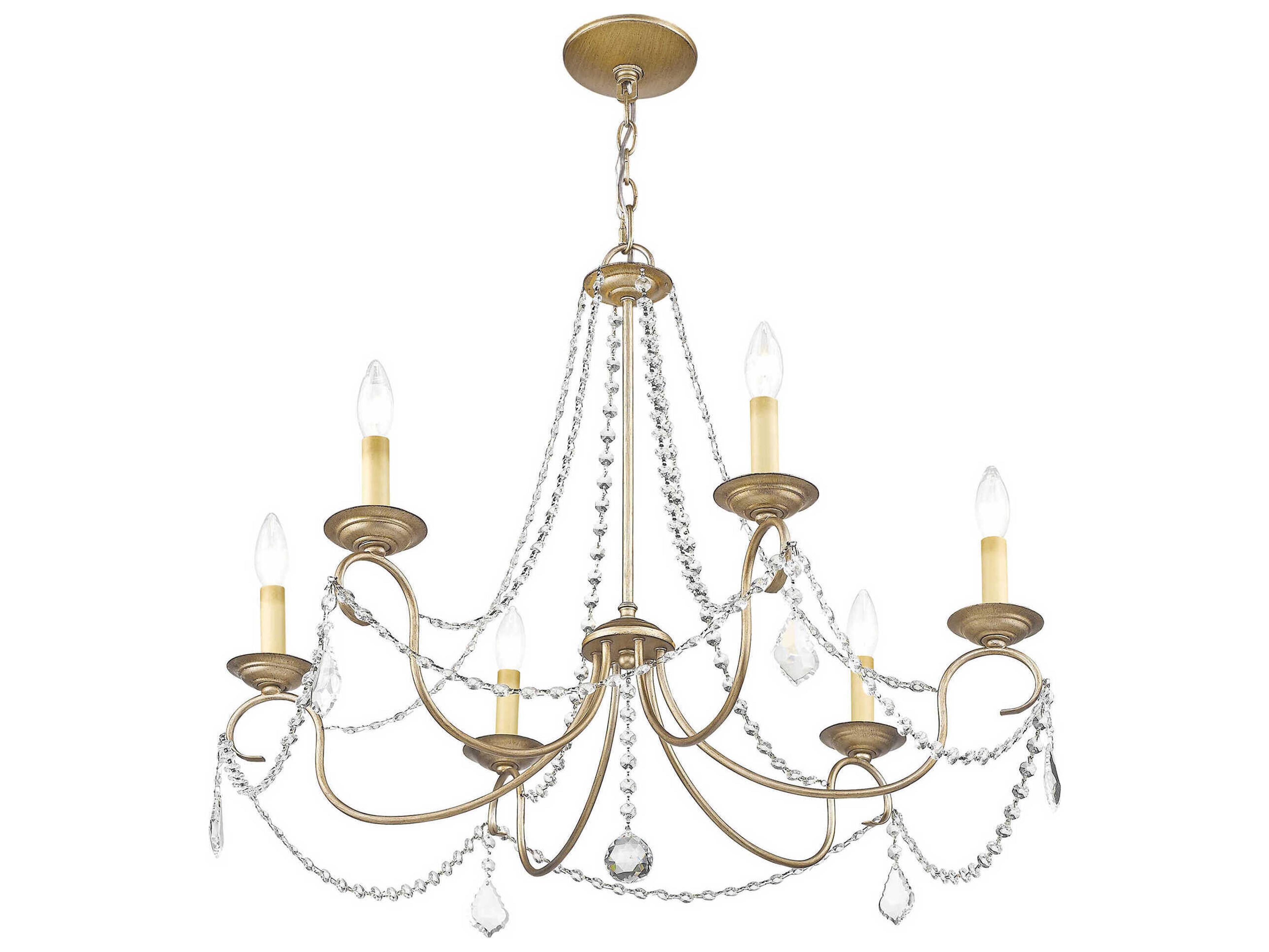 Livex Lighting Pennington 6-Light Hand Painted Antique Silver Leaf Crystal Candelabra Chandelier