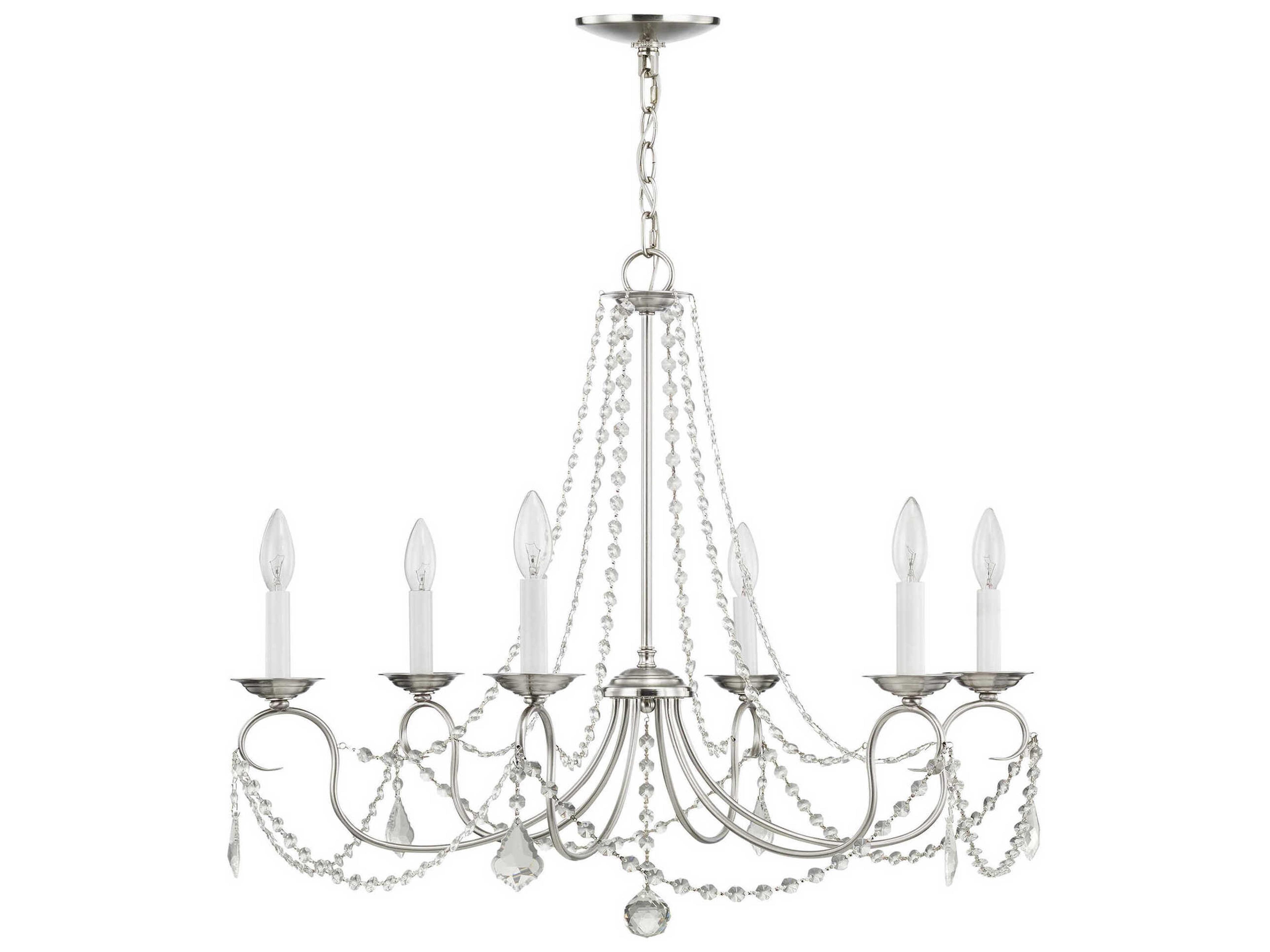 Livex Lighting Pennington 6-Light Brushed Nickel Crystal Candelabra Chandelier