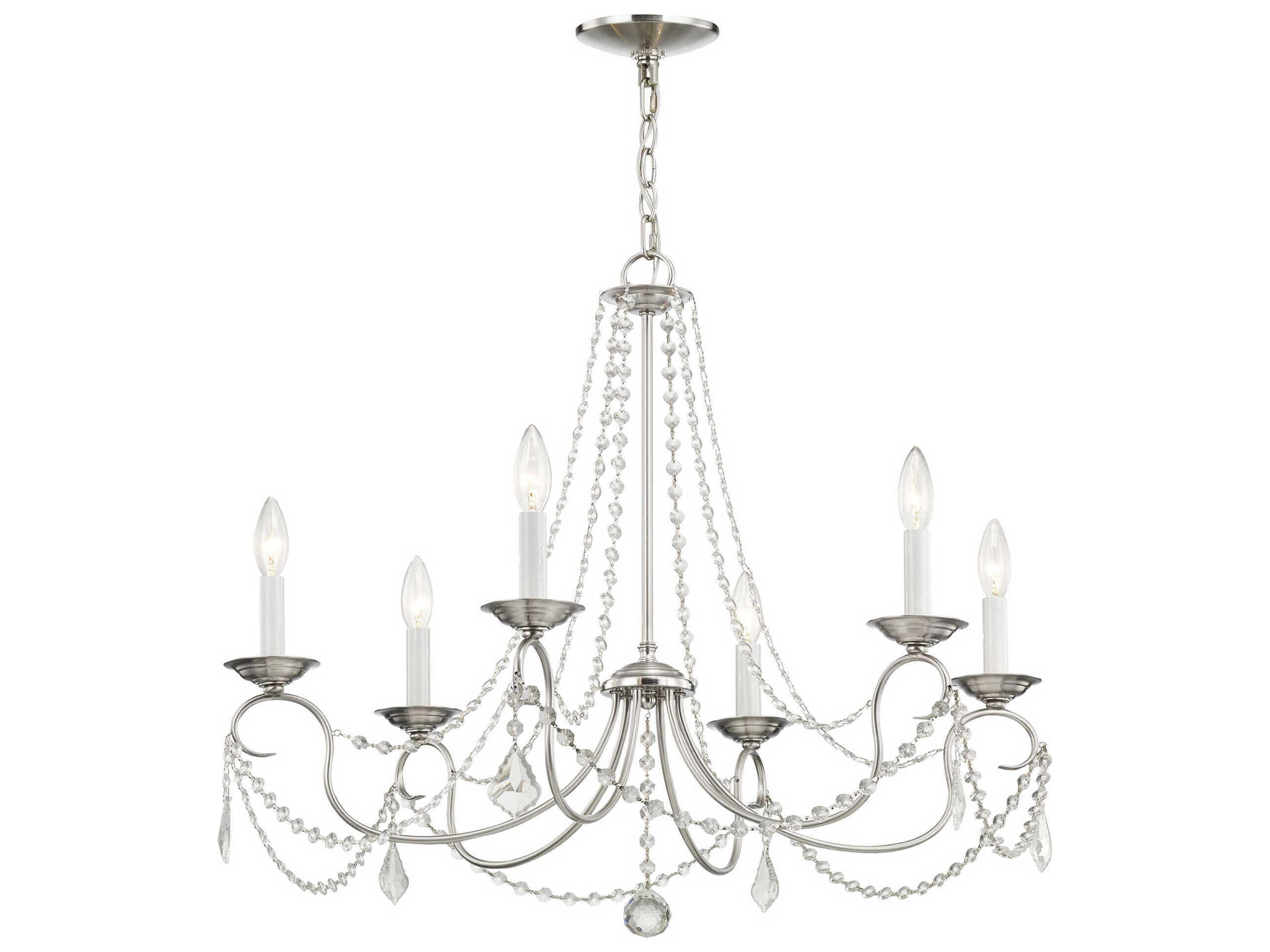 Livex Lighting Pennington 6-Light Brushed Nickel Crystal Candelabra Chandelier
