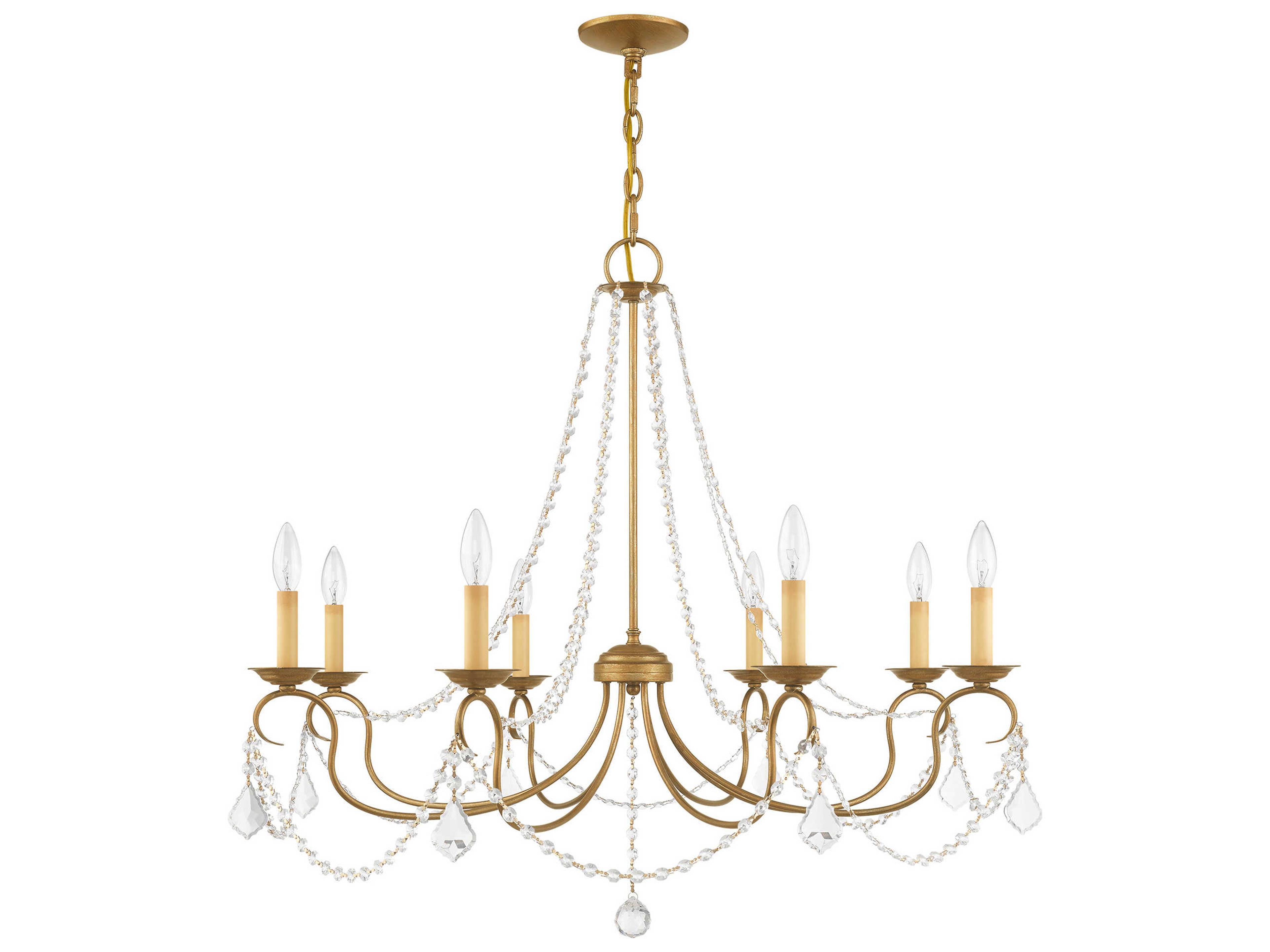 Livex Lighting Pennington 8-Light Antique Gold Leaf Bronze Crystal Candelabra Chandelier