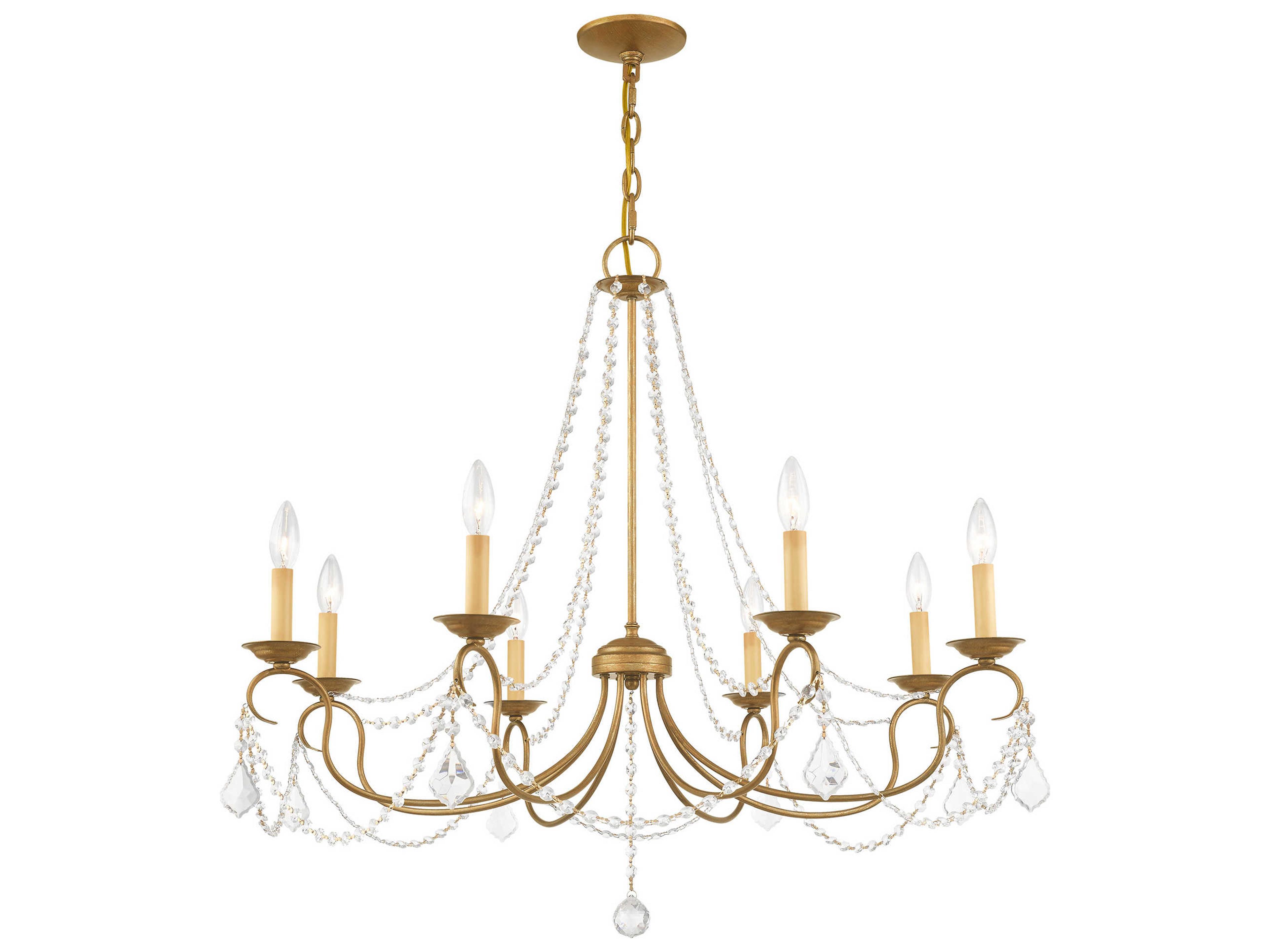 Livex Lighting Pennington 8-Light Antique Gold Leaf Bronze Crystal Candelabra Chandelier