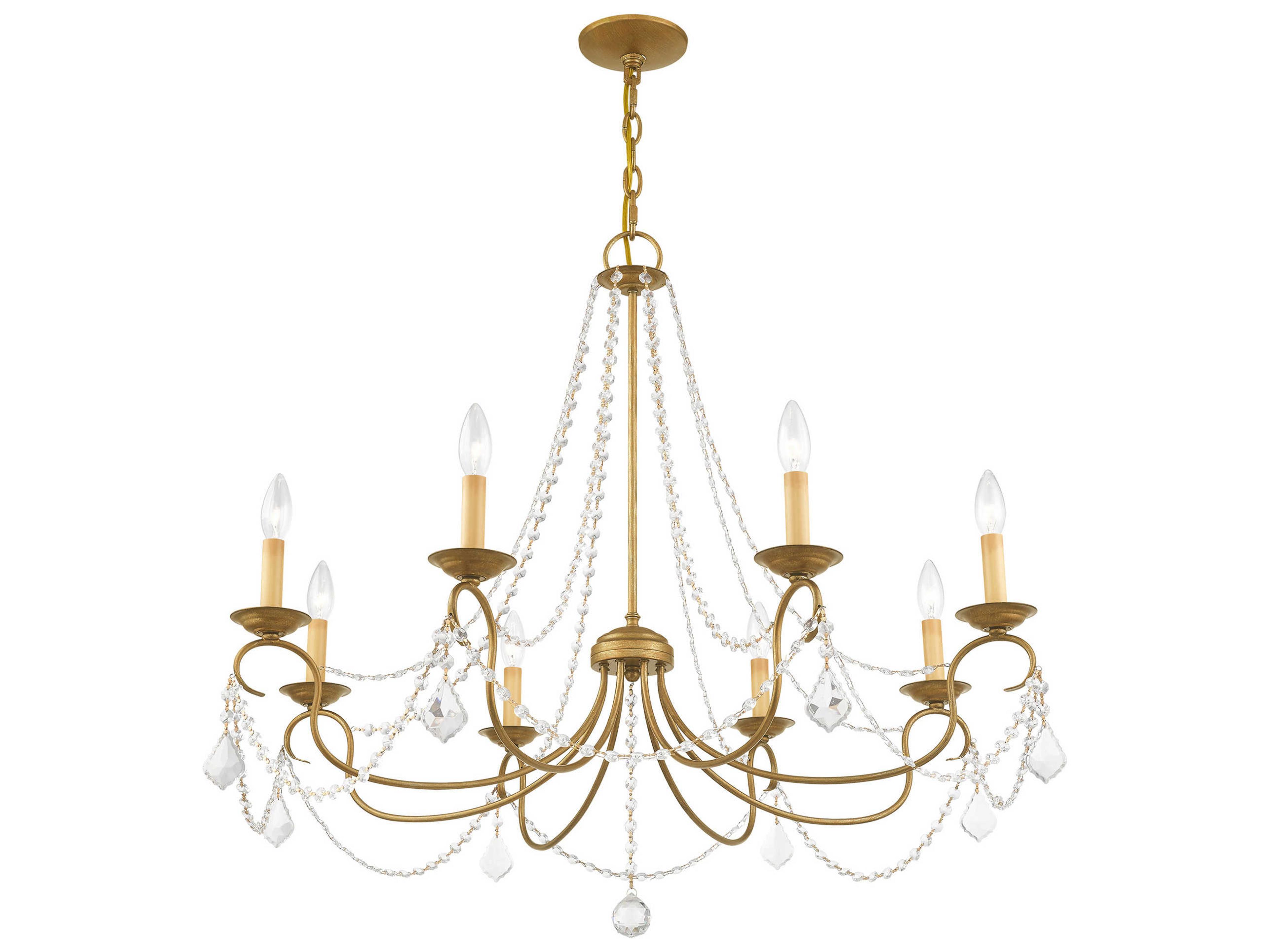 Livex Lighting Pennington 8-Light Antique Gold Leaf Bronze Crystal Candelabra Chandelier