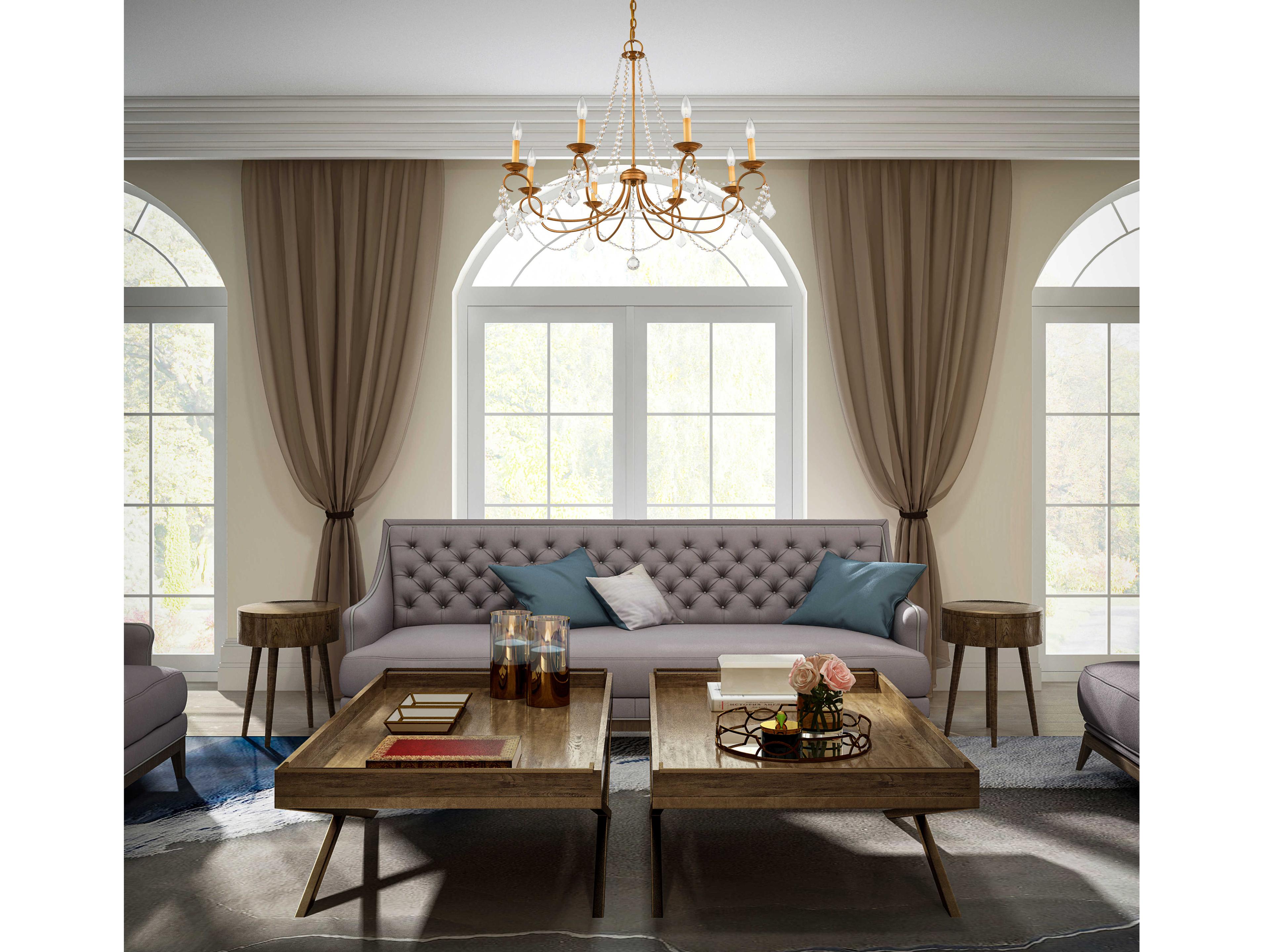 Livex Lighting Pennington 8-Light Antique Gold Leaf Bronze Crystal Candelabra Chandelier