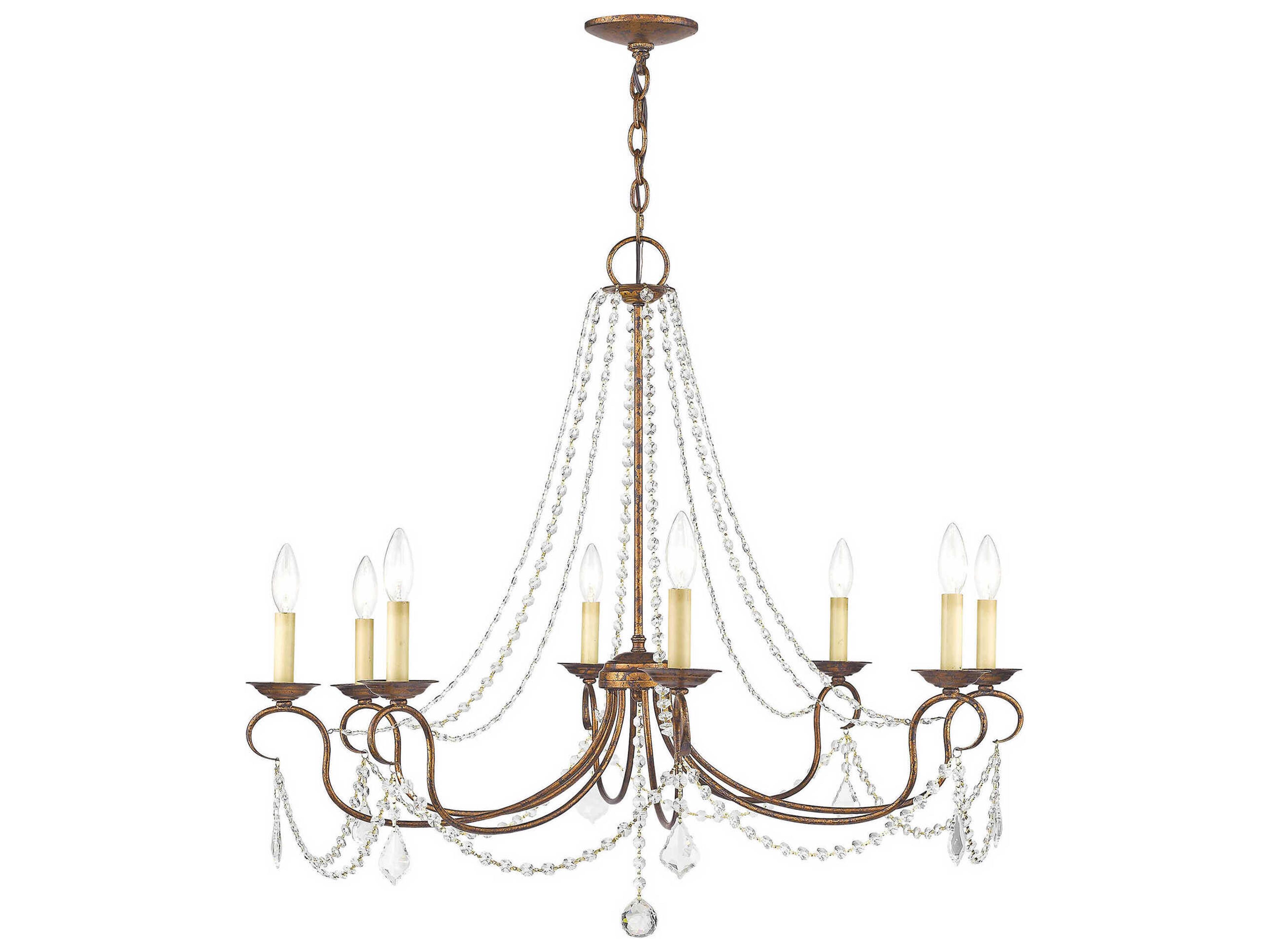 Pennington 8-Light Hand Applied Venetian Golden Bronze Crystal Candelabra Chandelier