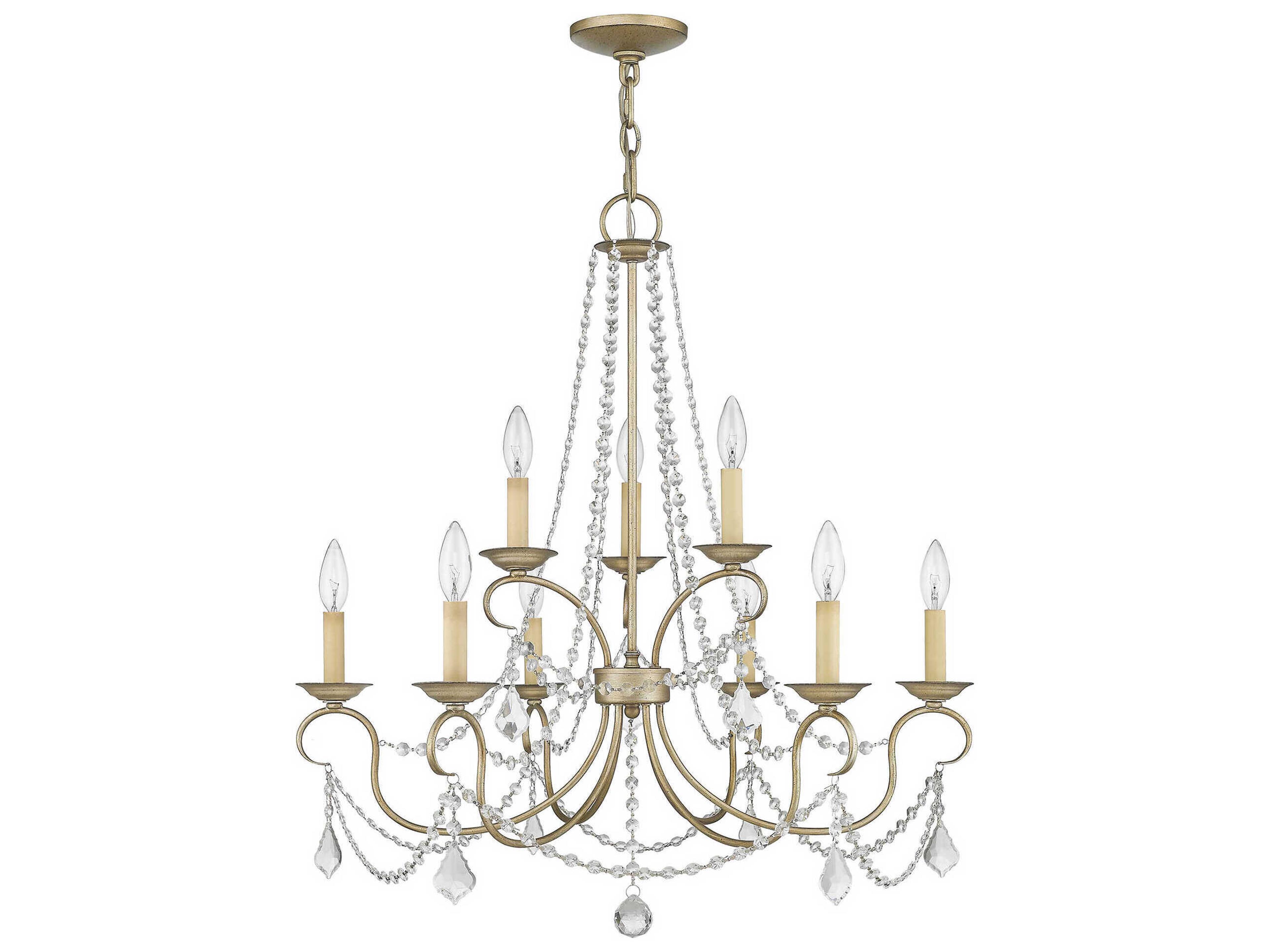 Livex Lighting Pennington 9-Light Hand Painted Antique Silver Leaf Crystal Candelabra Tiered Chandelier