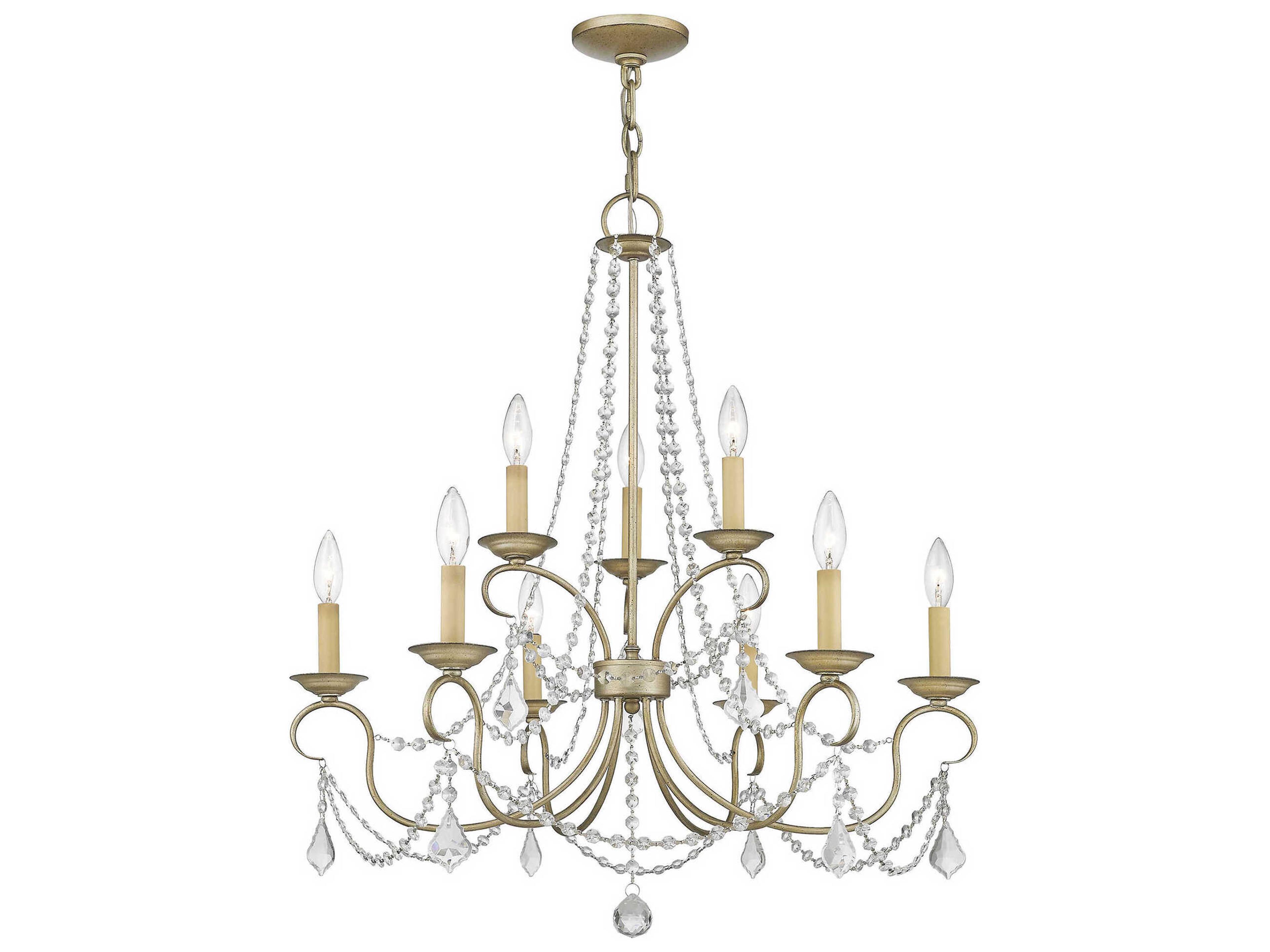 Livex Lighting Pennington 9-Light Hand Painted Antique Silver Leaf Crystal Candelabra Tiered Chandelier