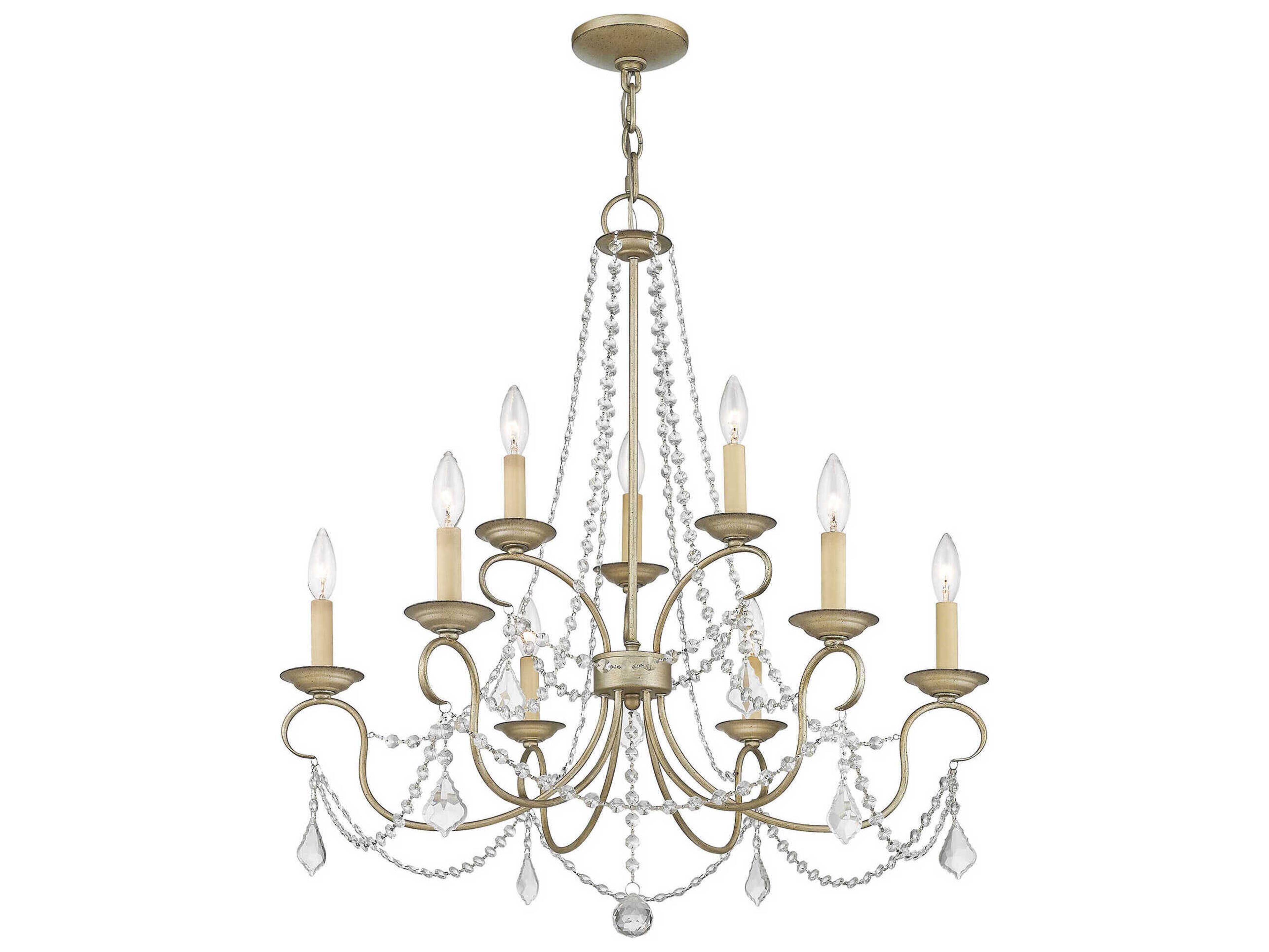 Livex Lighting Pennington 9-Light Hand Painted Antique Silver Leaf Crystal Candelabra Tiered Chandelier