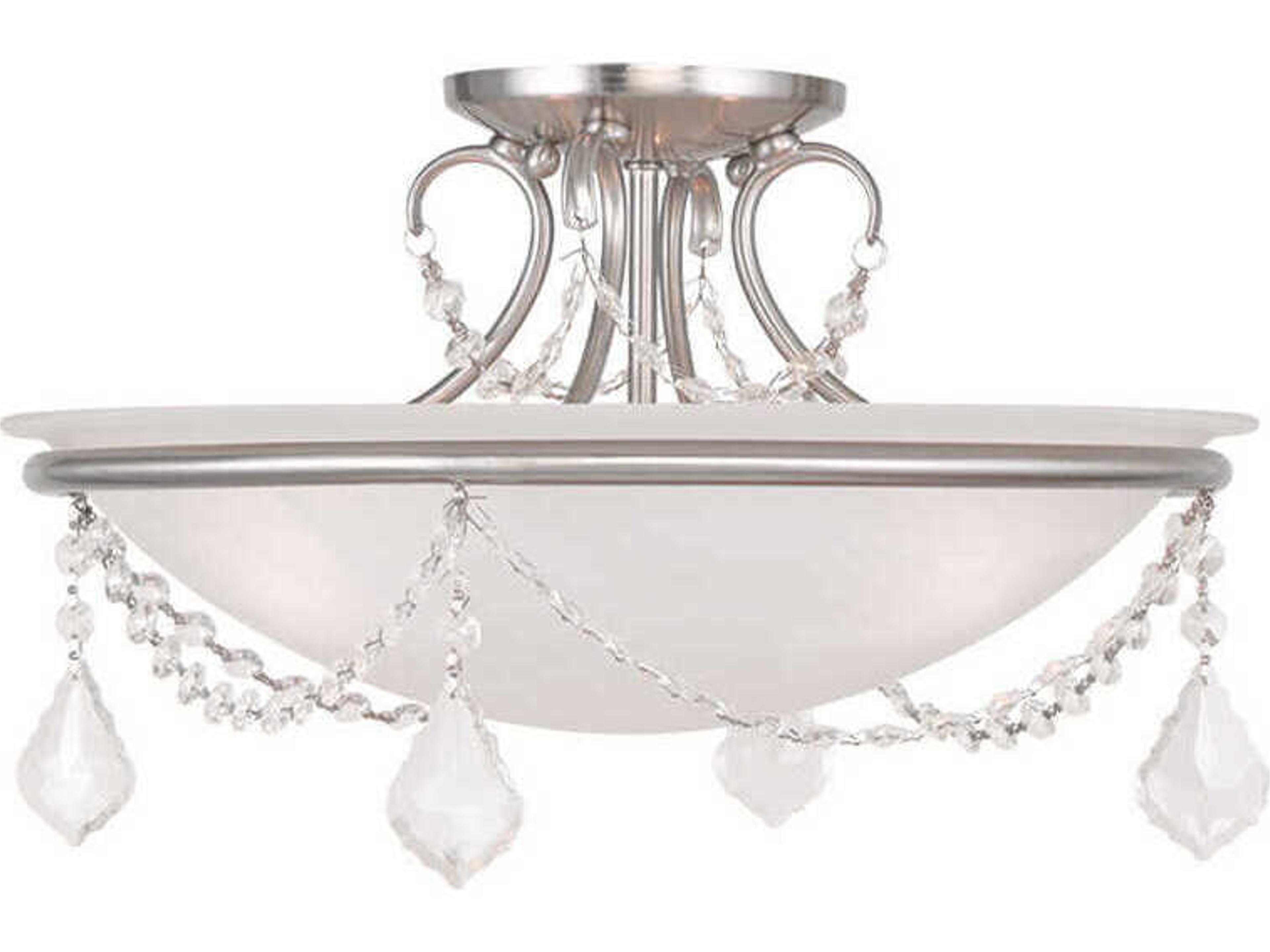 Chesterfield Pennington 3-Light Brushed Nickel White Crystal Glass Bowl Semi Flush Mount