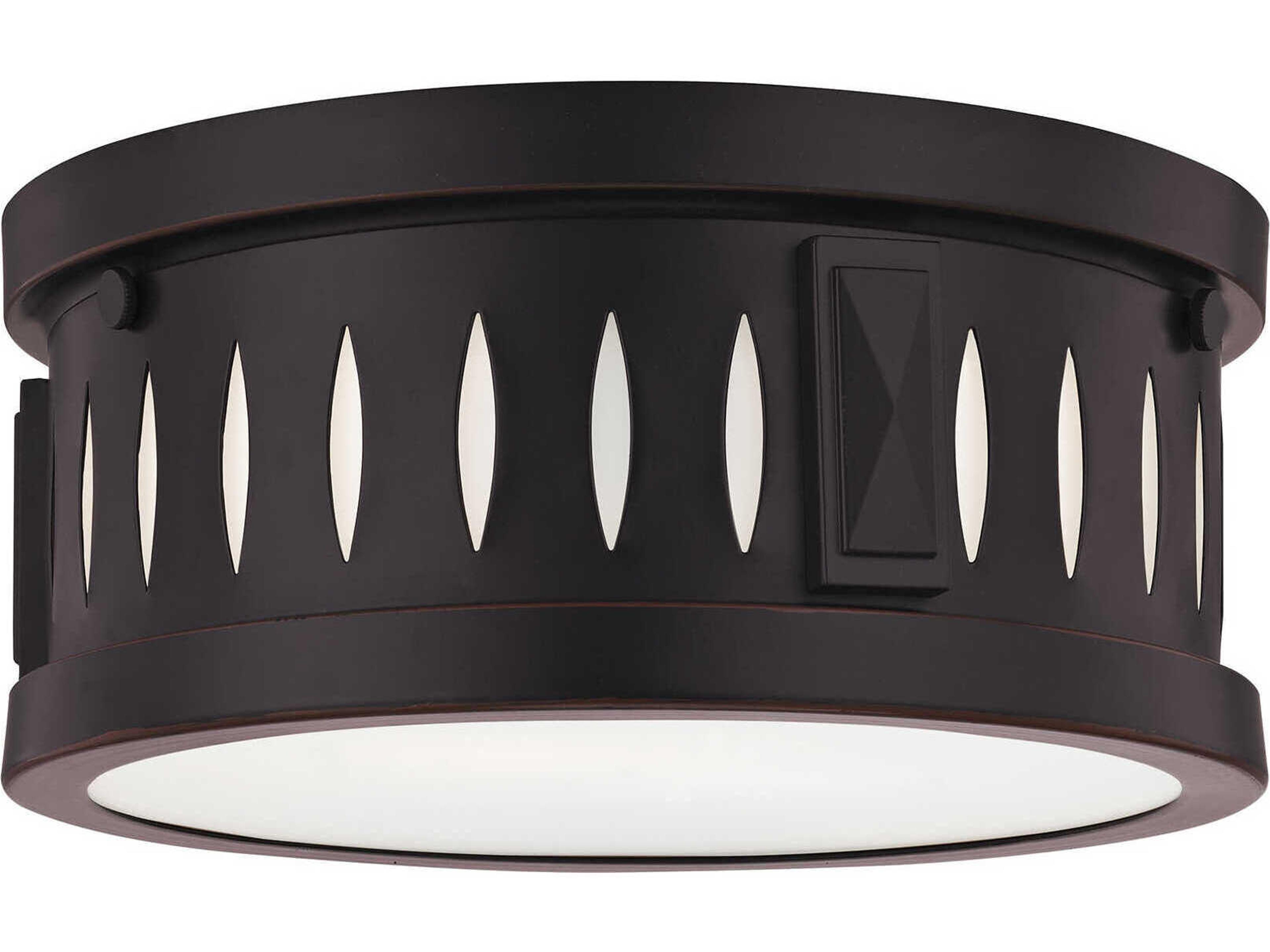 Livex Lighting Vista 2-Light Olde Bronze Glass Drum Flush Mount
