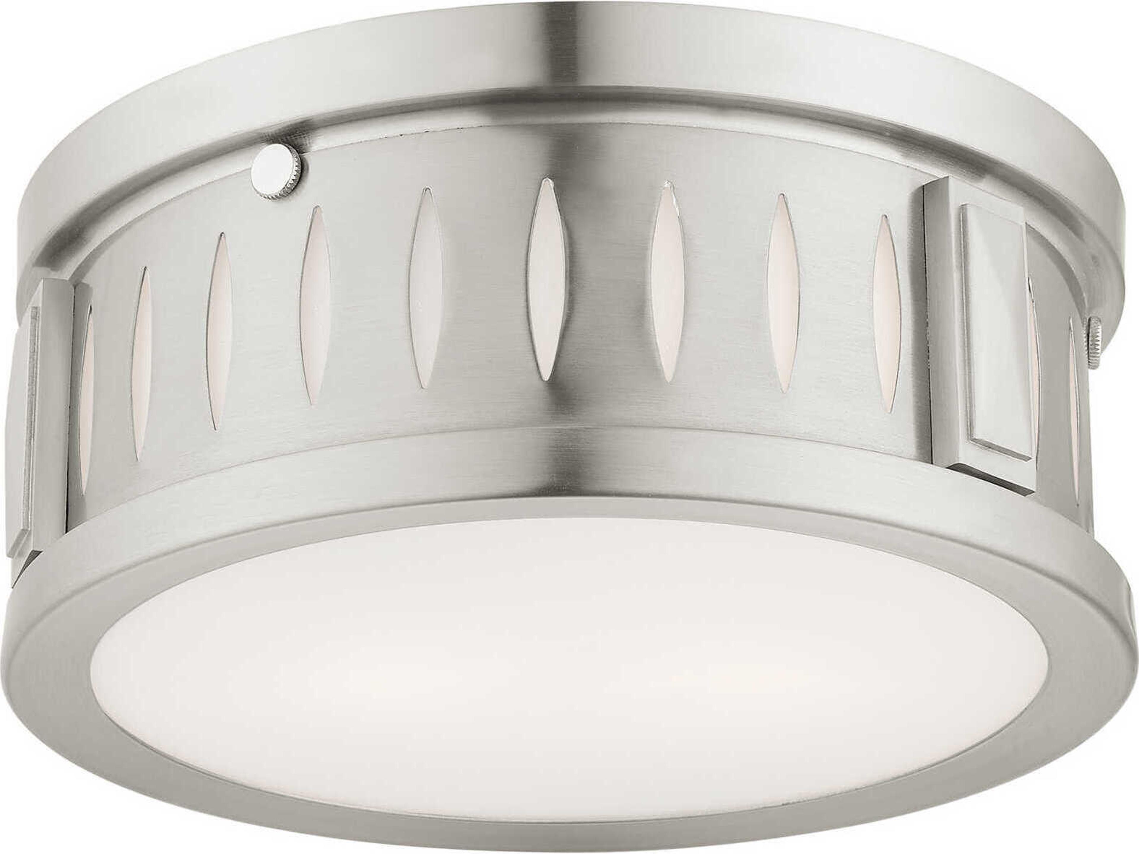 Livex Lighting Vista 2-Light Brushed Nickel Glass Drum Flush Mount