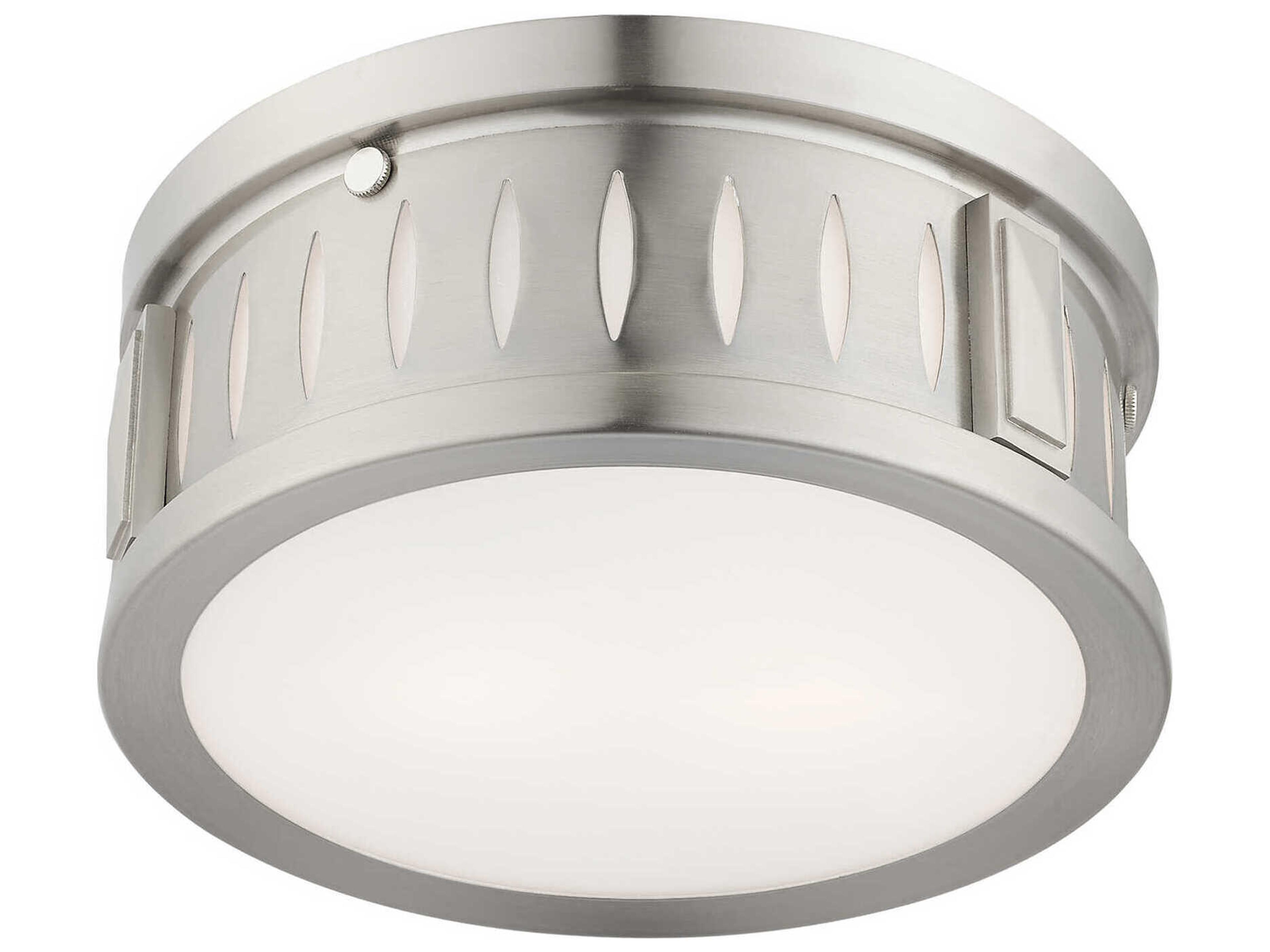 Livex Lighting Vista 2-Light Brushed Nickel Glass Drum Flush Mount
