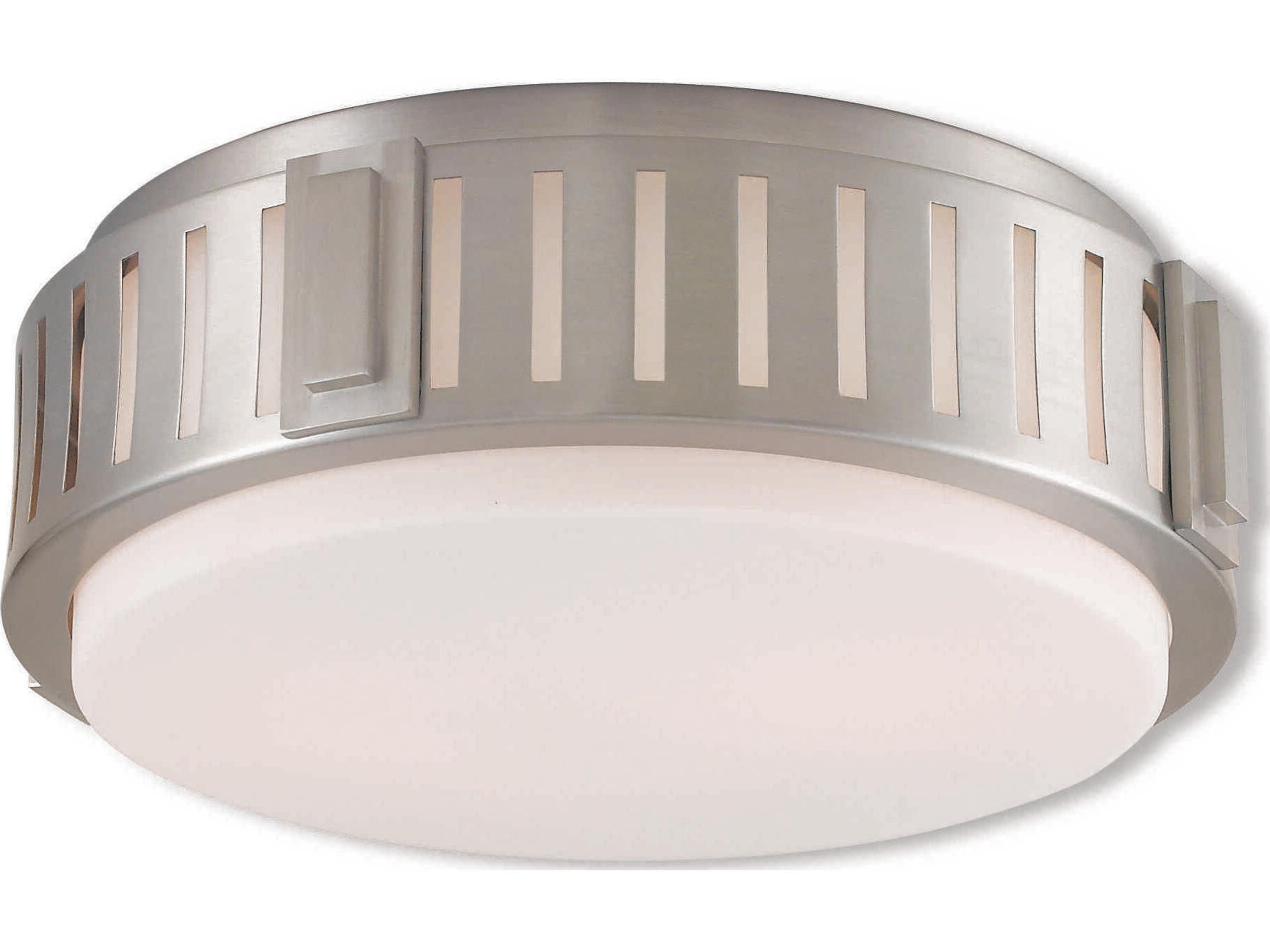Portland 2-Light Brushed Nickel White Glass Geometric Round Flush Mount