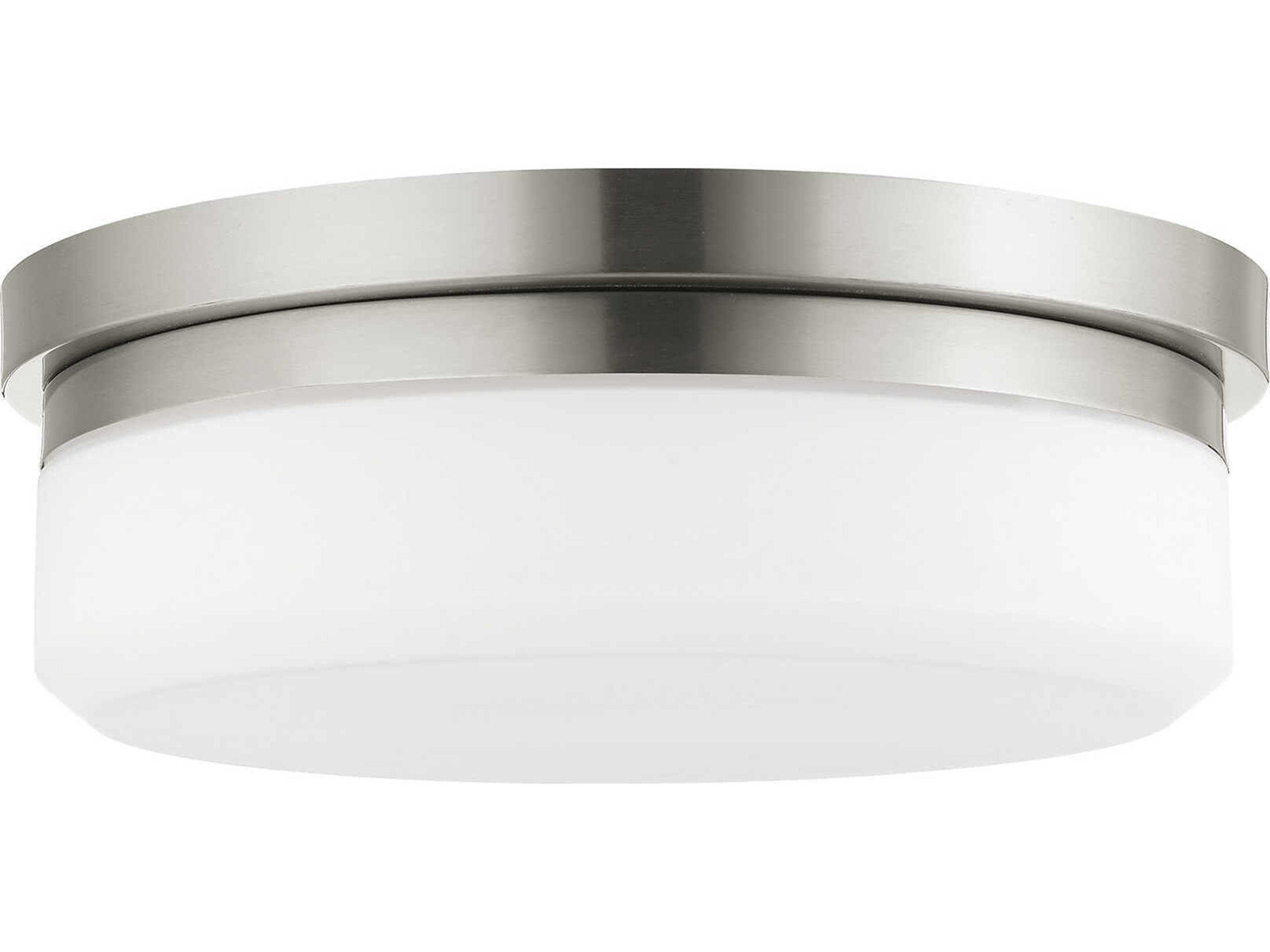 Livex Lighting Stratus 2-Light Brushed Nickel White Glass Drum Flush Mount