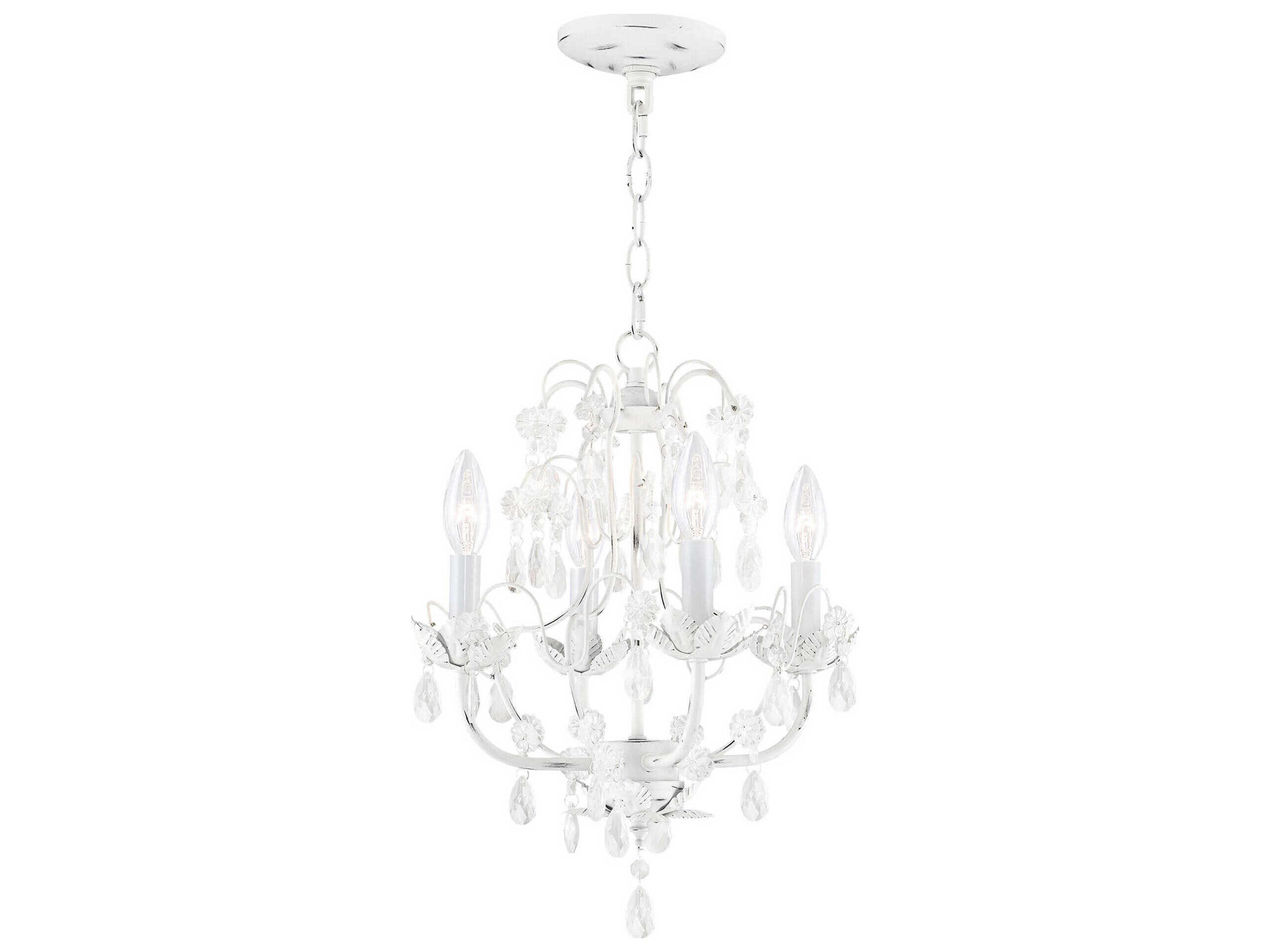 Athena 4-Light Antique White Crystal Candelabra Chandelier