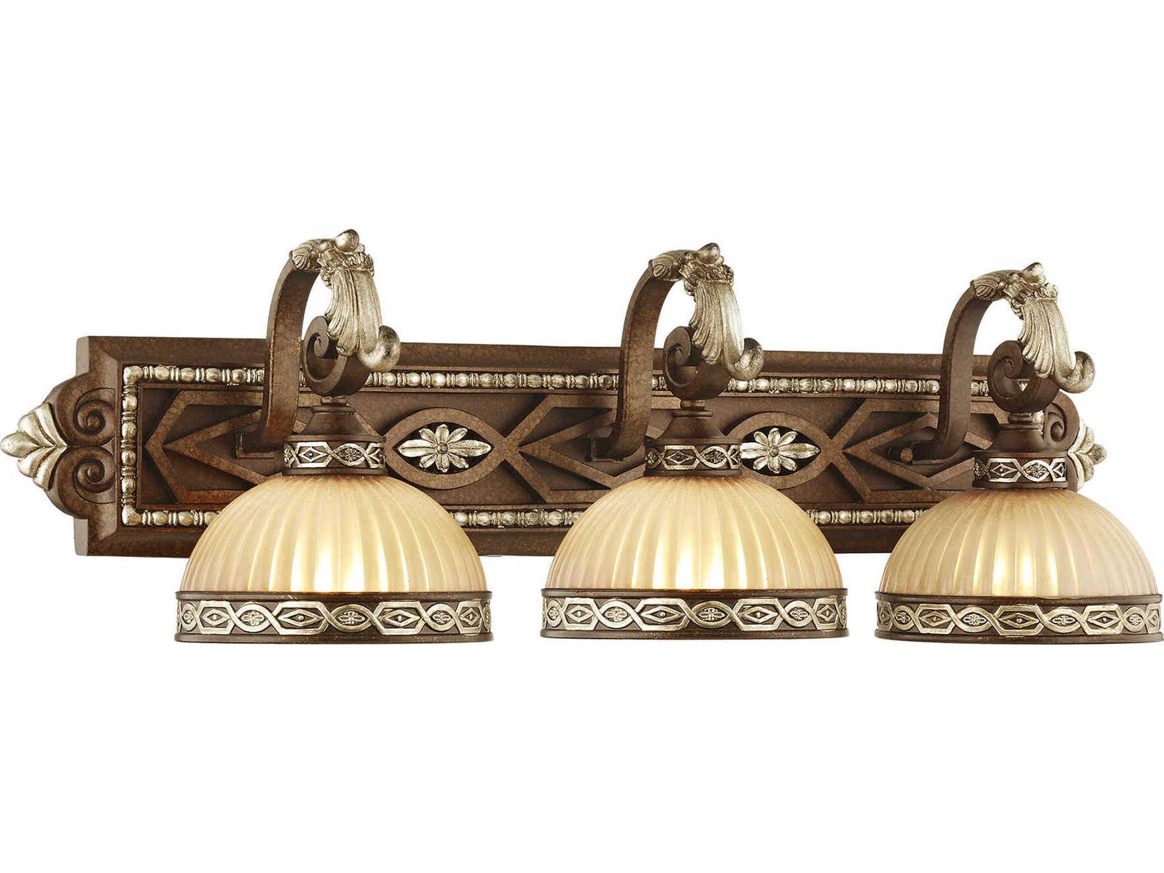 Seville 3-Light Palacial Bronze Gilded Gold Glass Vanity Light