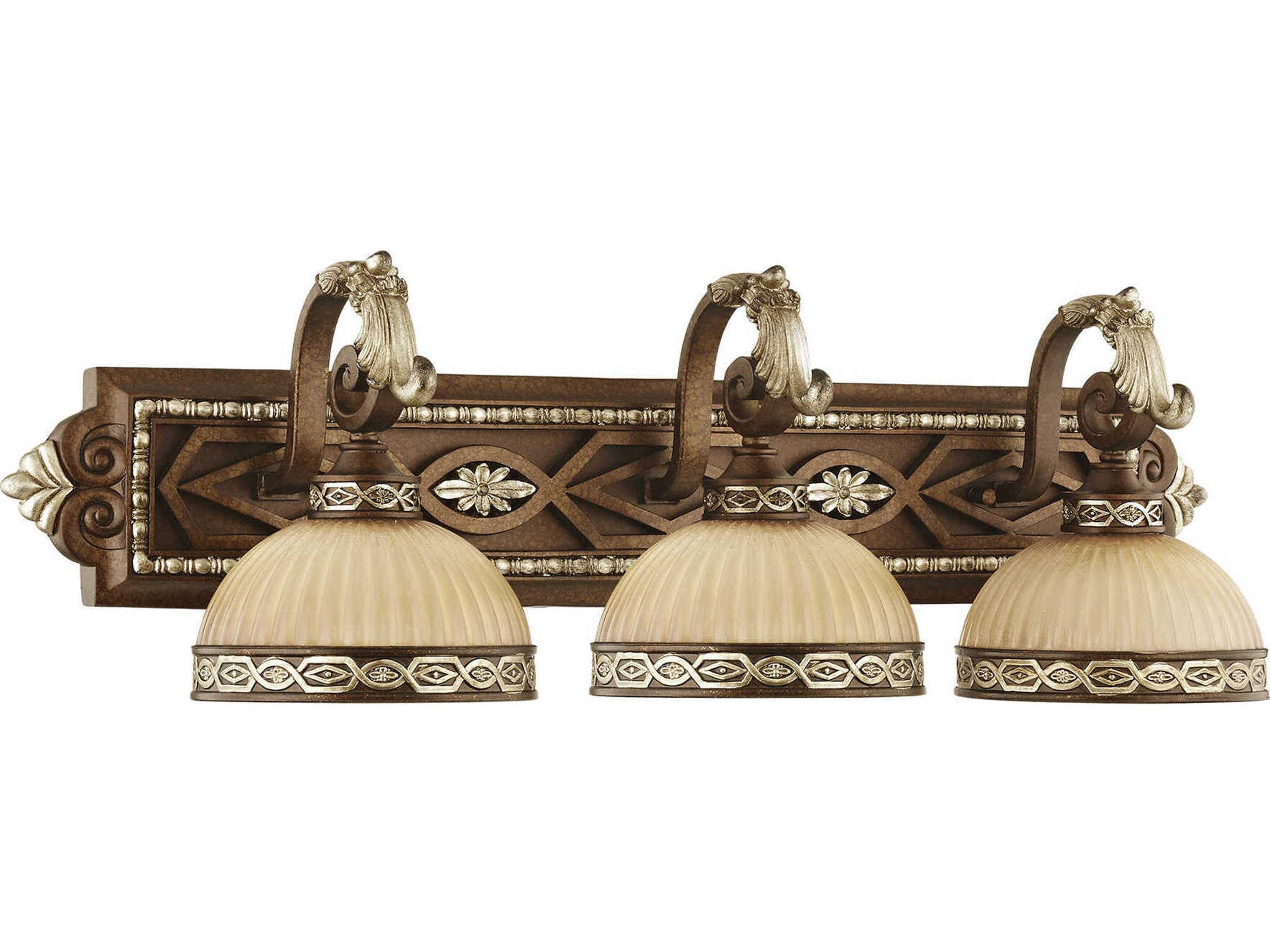 Livex Lighting Seville 3-Light Palacial Bronze Gilded Gold Glass Vanity Light