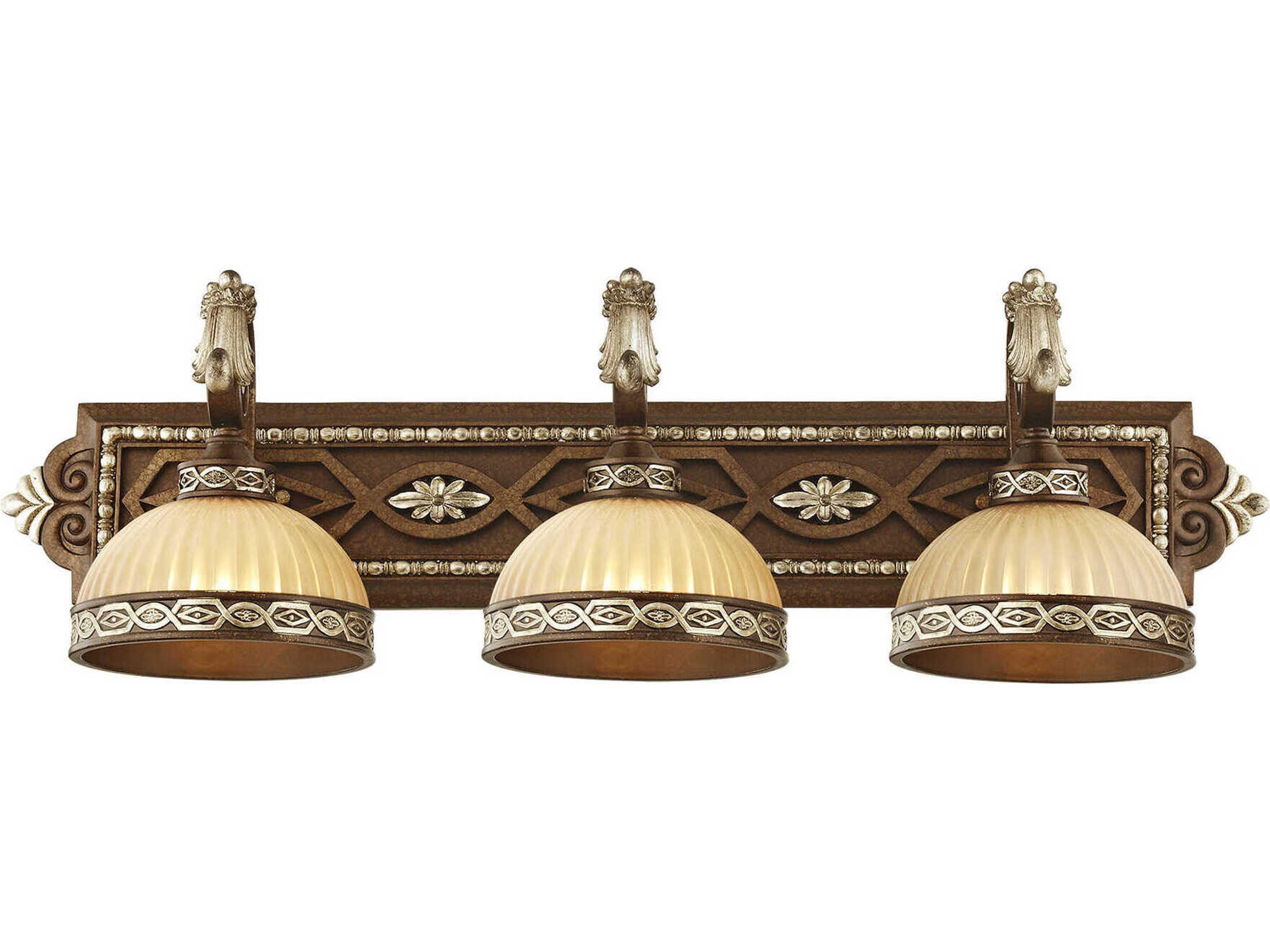 Livex Lighting Seville 3-Light Palacial Bronze Gilded Gold Glass Vanity Light