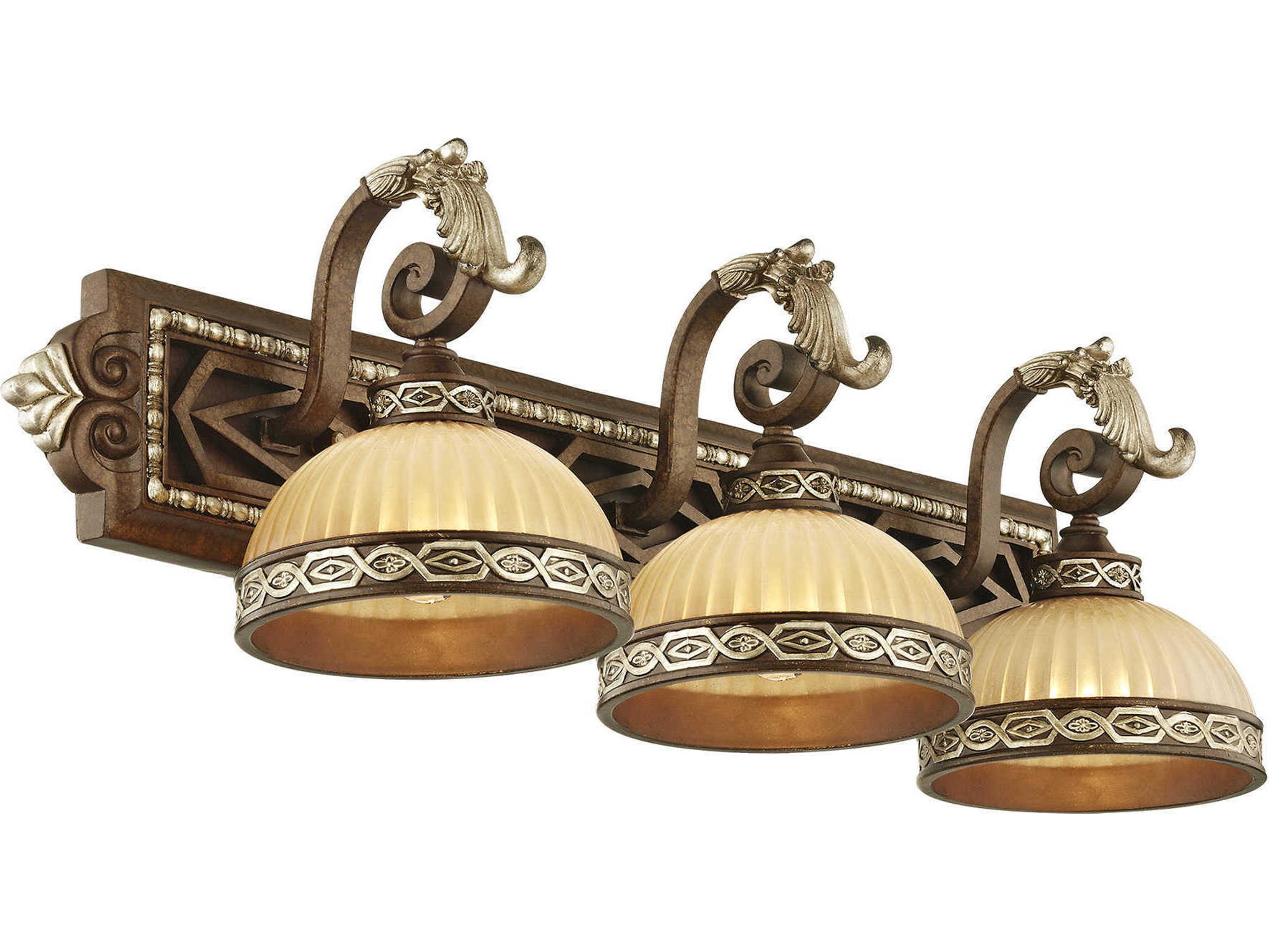 Livex Lighting Seville 3-Light Palacial Bronze Gilded Gold Glass Vanity Light