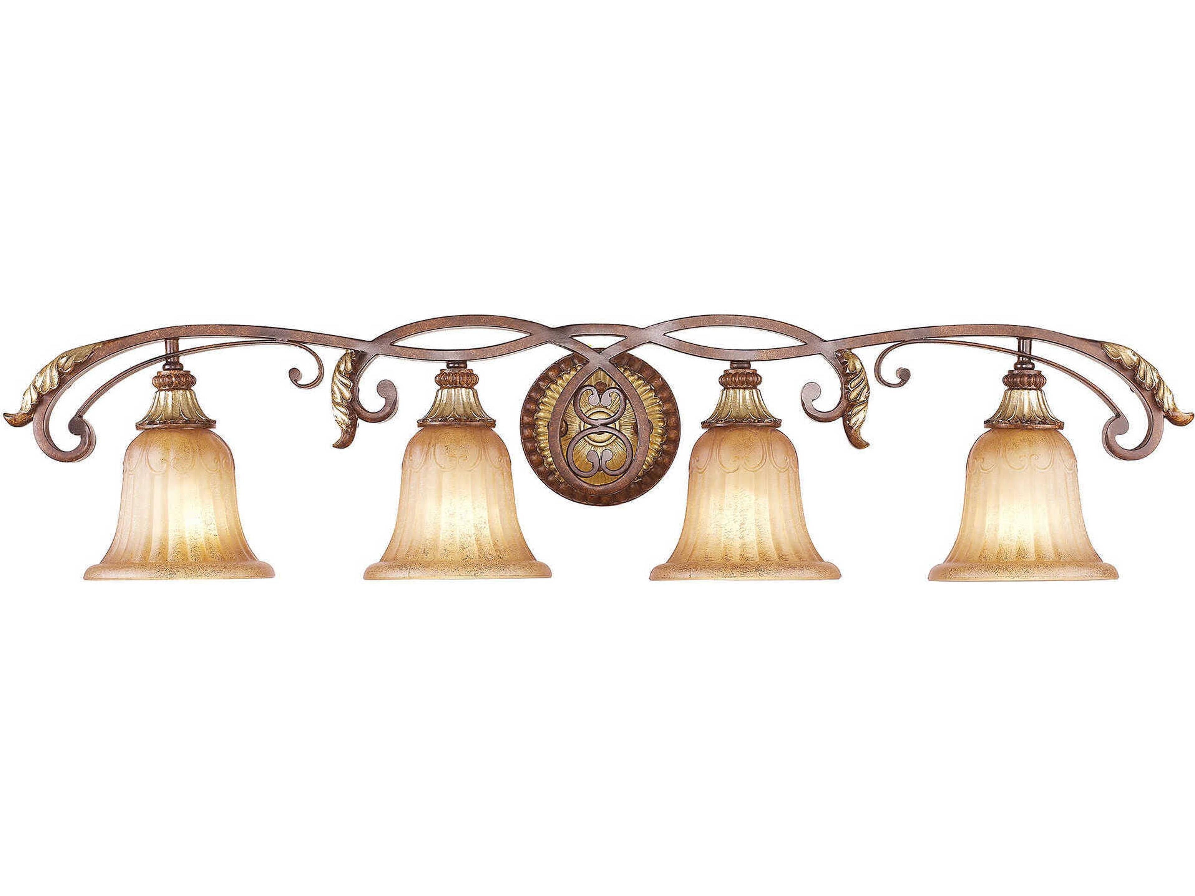 Villa Verona 4-Light Bronze Aged Gold Leaf Glass Vanity Light