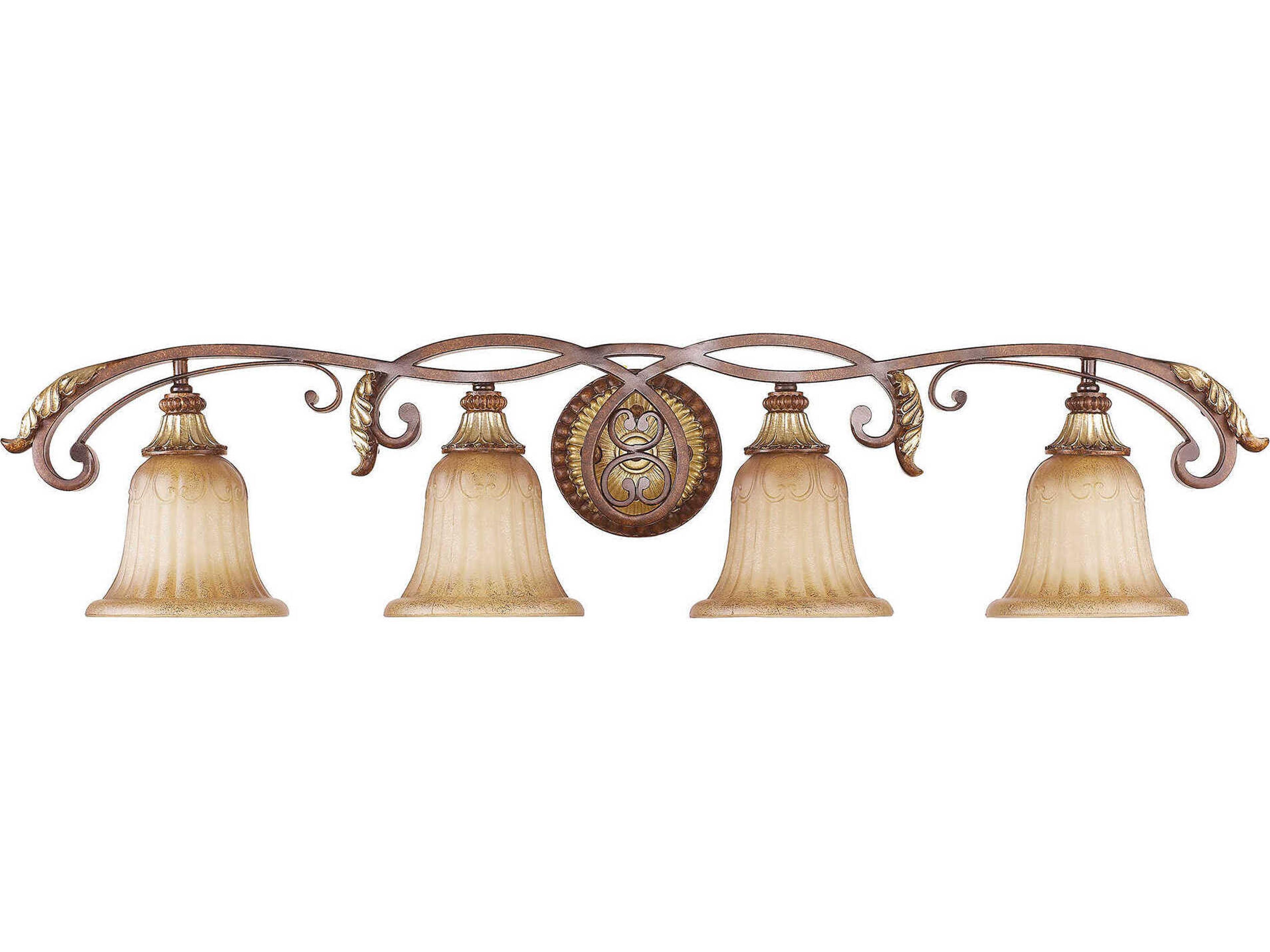 Livex Lighting Villa Verona 4-Light Bronze Aged Gold Leaf Glass Vanity Light