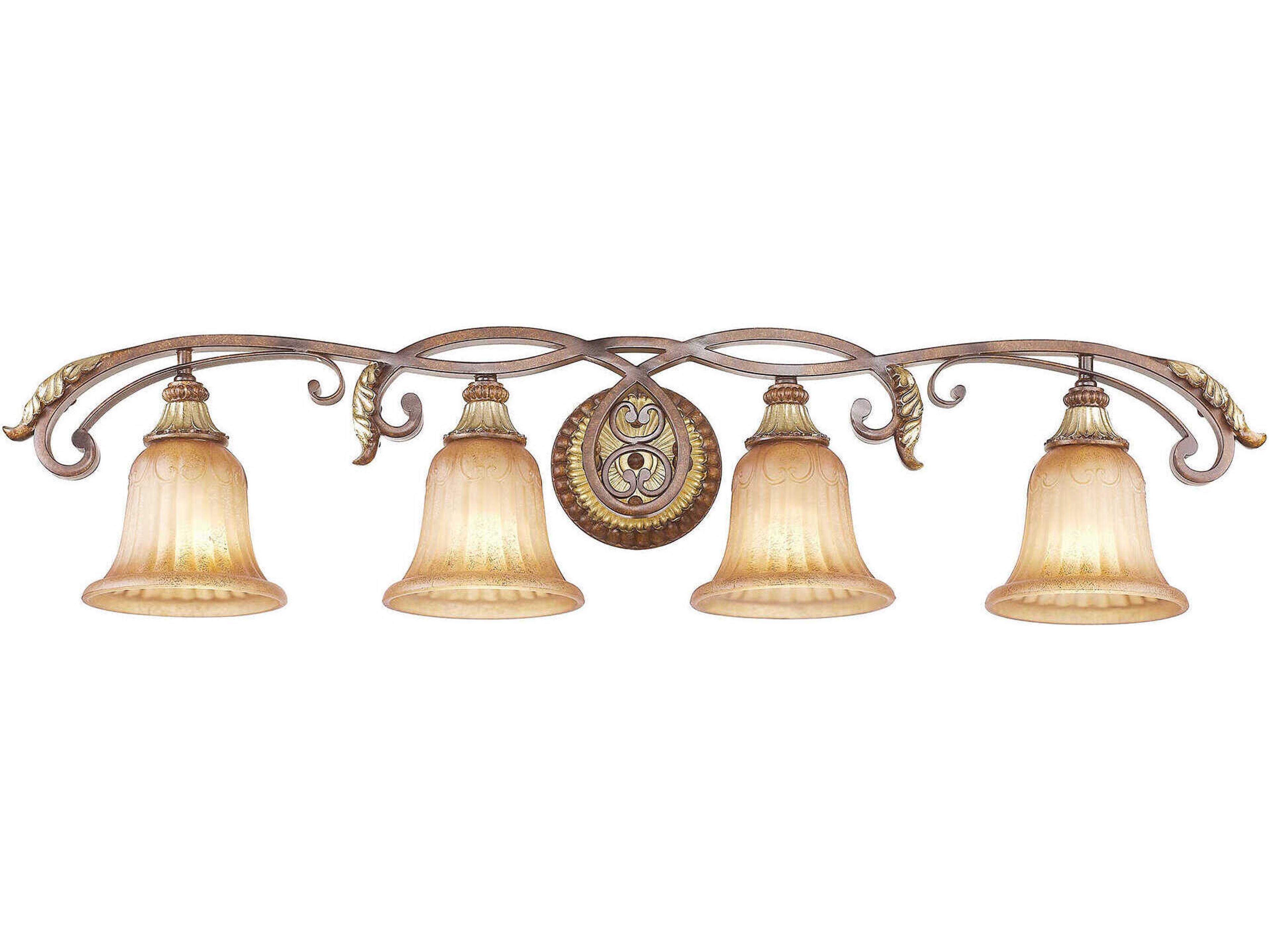 Livex Lighting Villa Verona 4-Light Bronze Aged Gold Leaf Glass Vanity Light