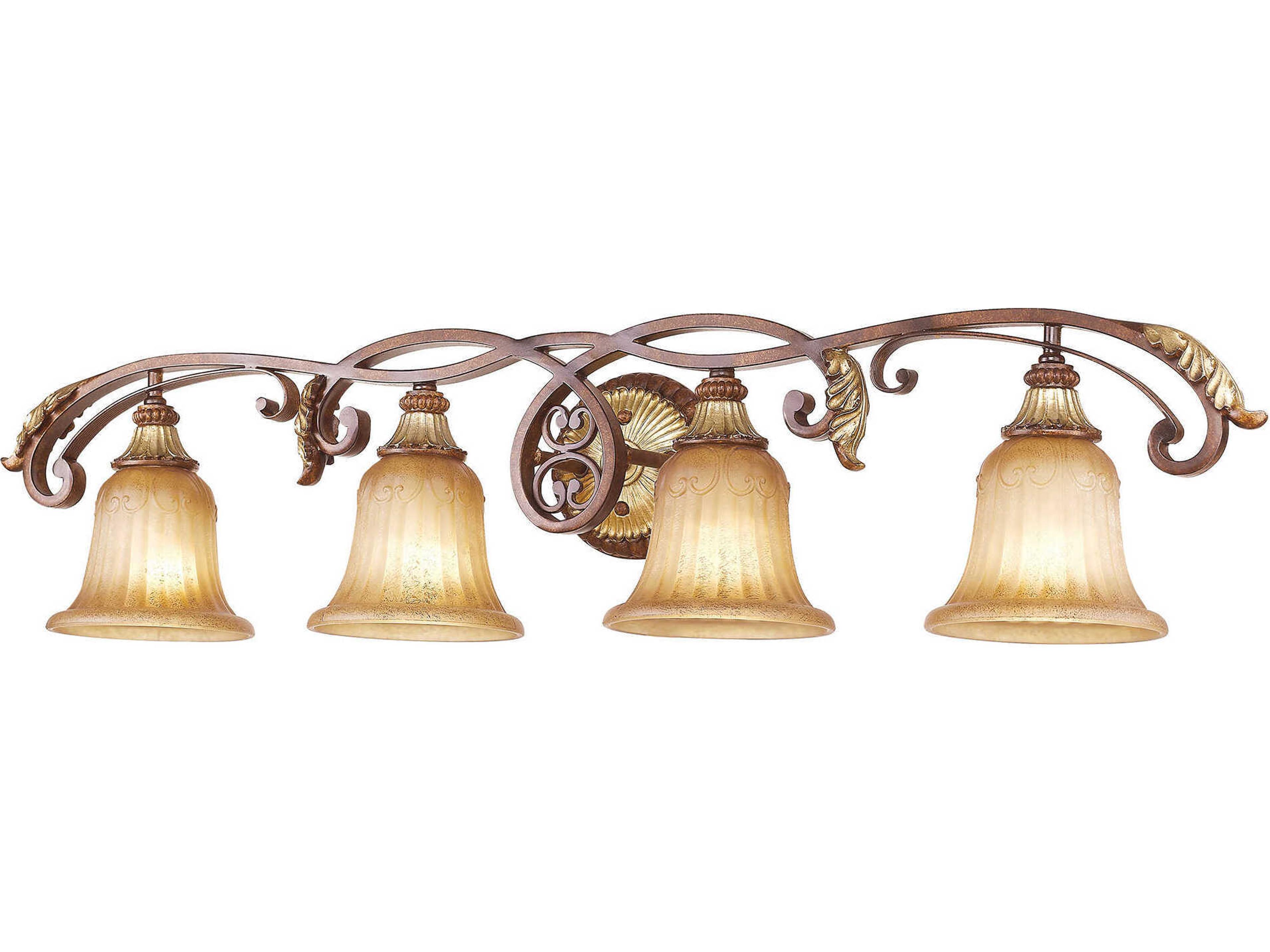 Livex Lighting Villa Verona 4-Light Bronze Aged Gold Leaf Glass Vanity Light