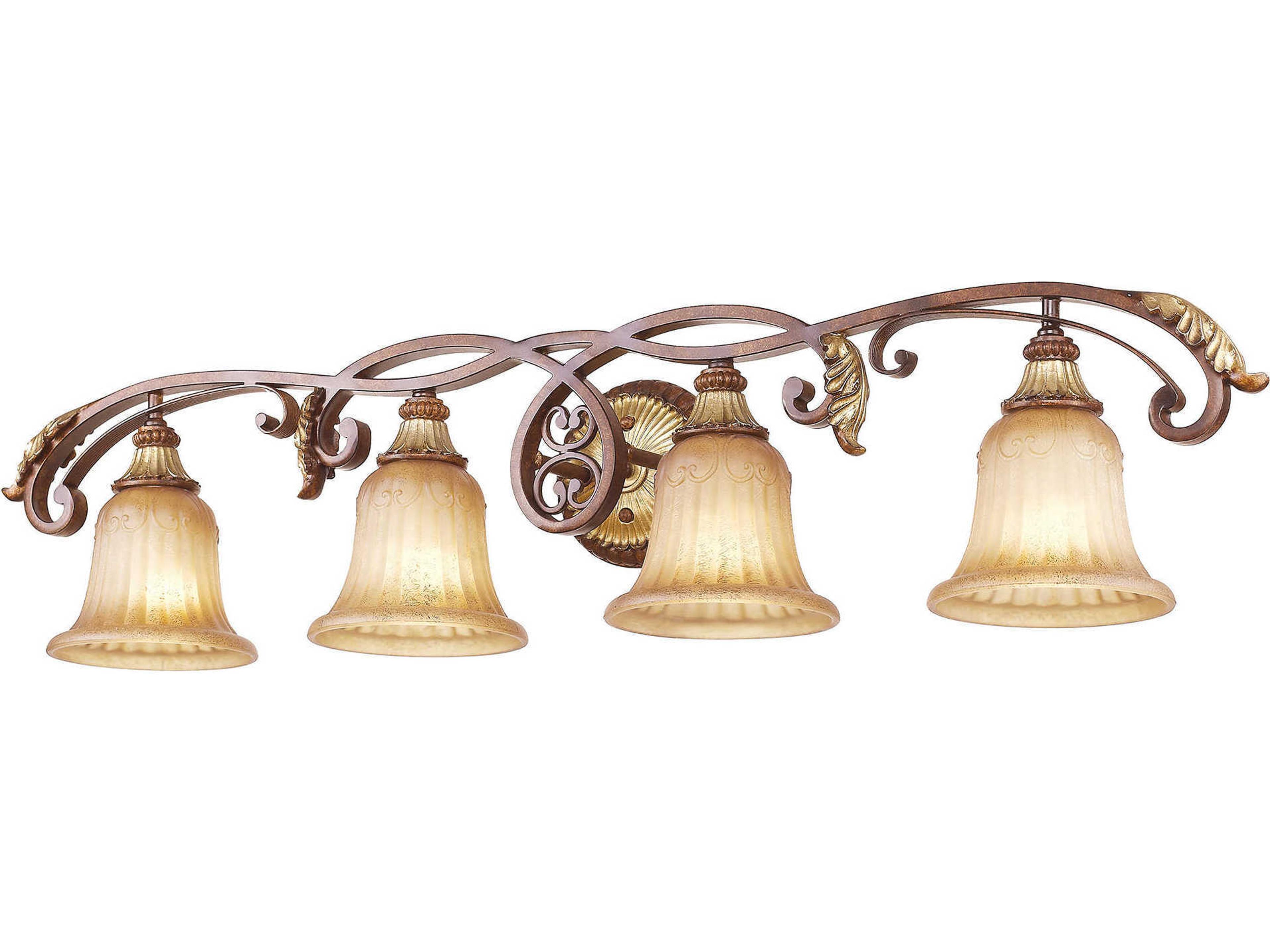 Livex Lighting Villa Verona 4-Light Bronze Aged Gold Leaf Glass Vanity Light