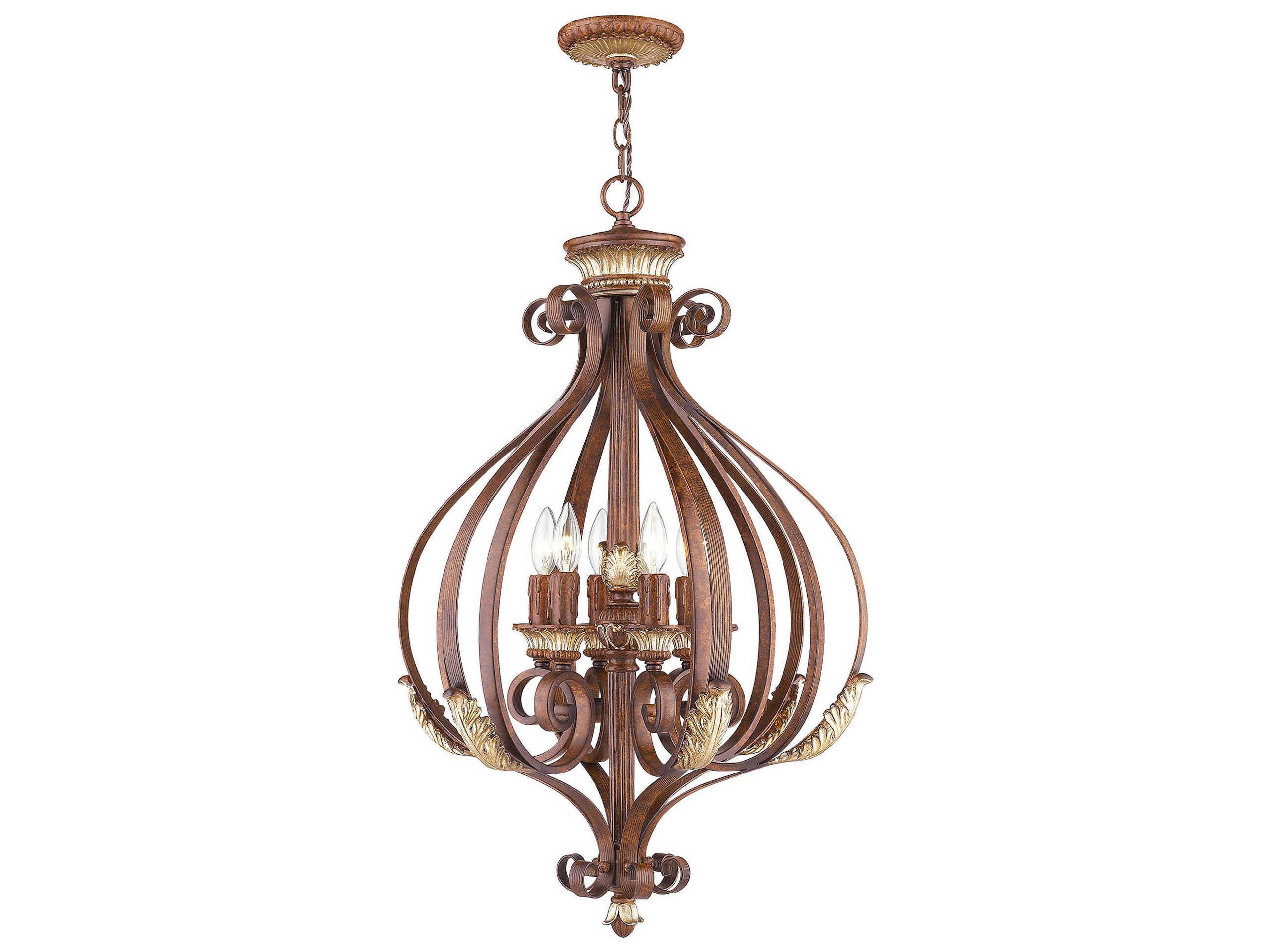 Villa Verona 6-Light Bronze Aged Gold Leaf Candelabra Chandelier