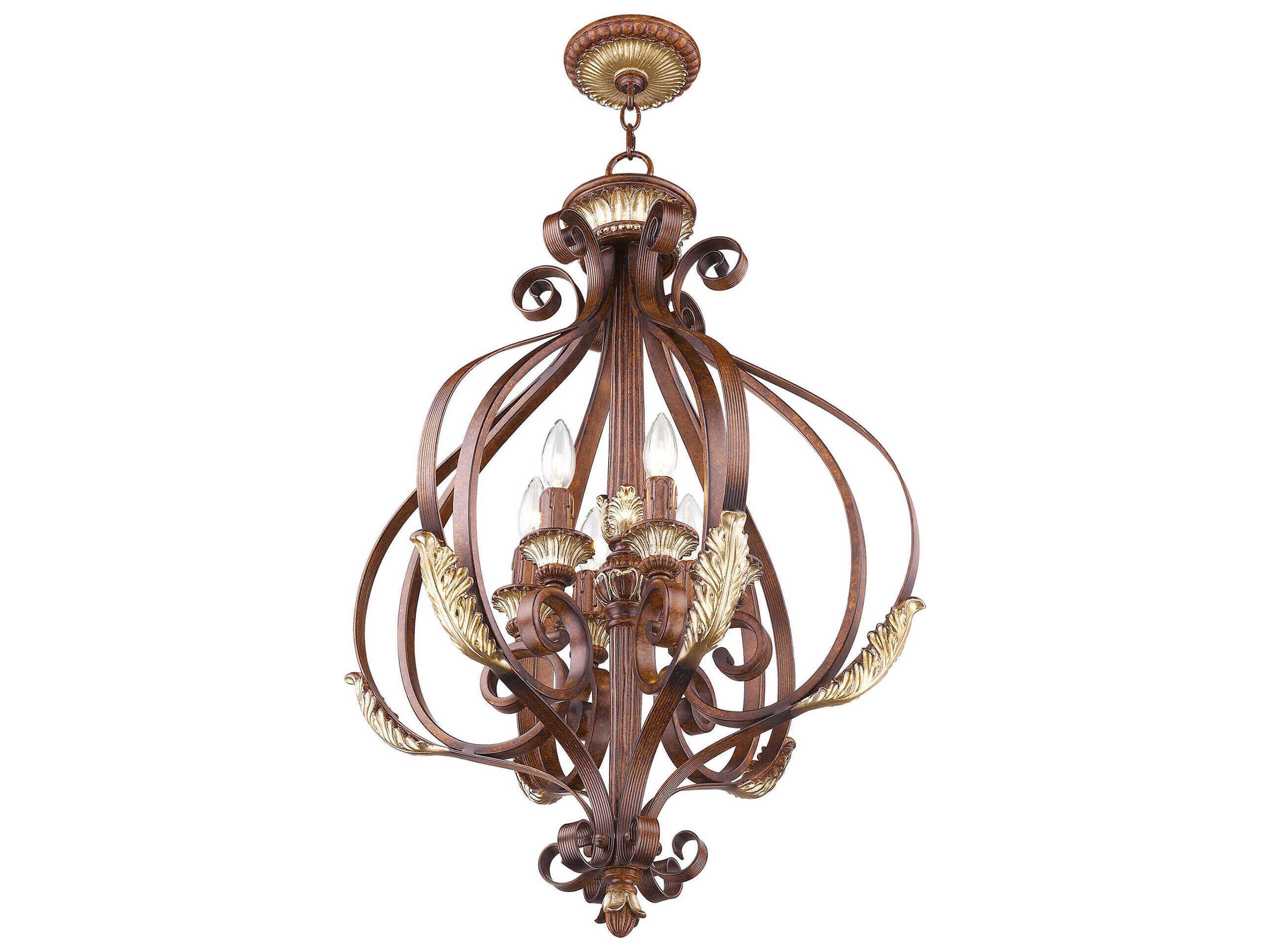 Livex Lighting Villa Verona 6-Light Bronze Aged Gold Leaf Candelabra Chandelier