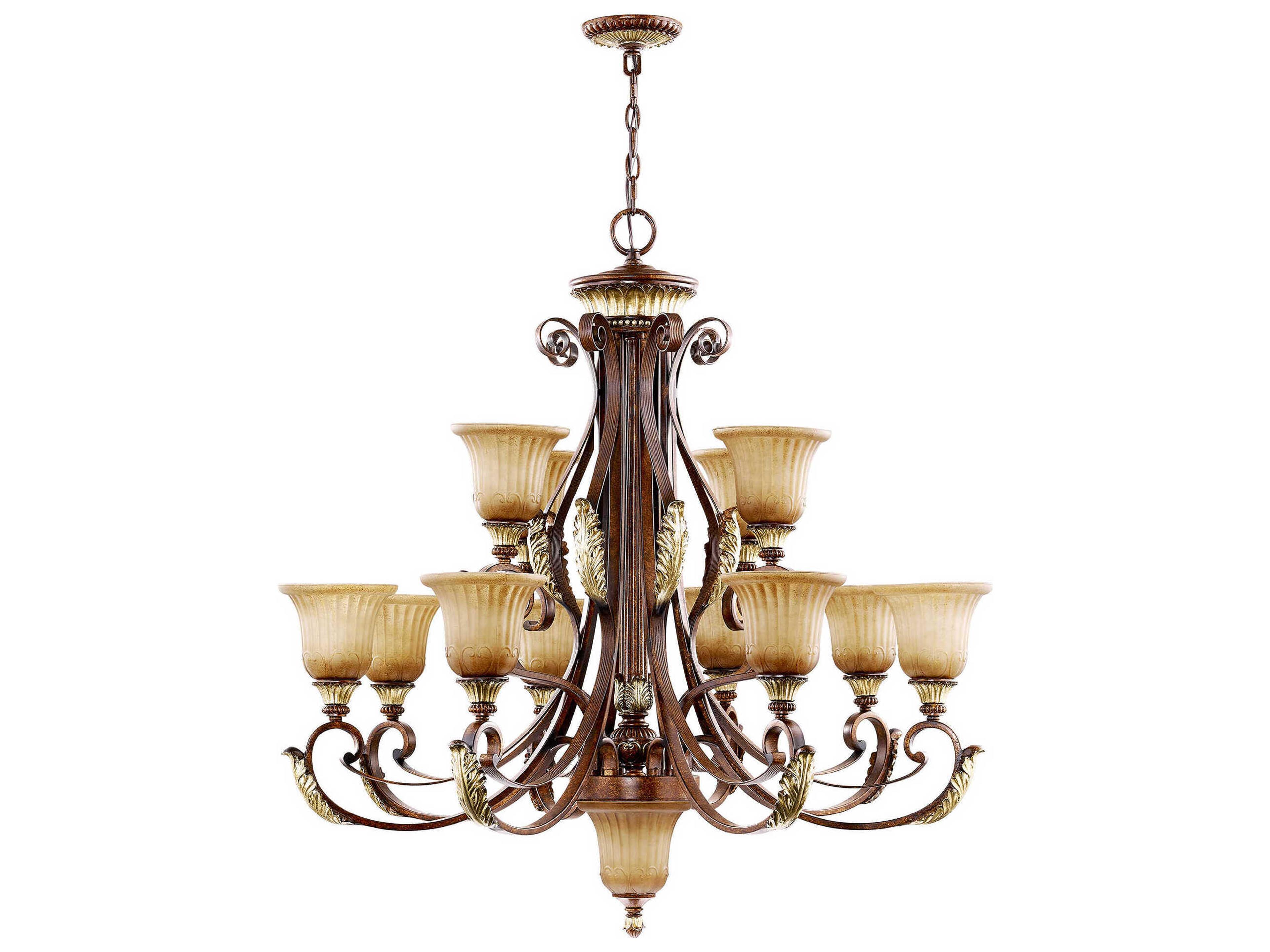 Livex Lighting Villa Verona 13-Light Bronze Aged Gold Leaf Glass Bell Candelabra Tiered Chandelier