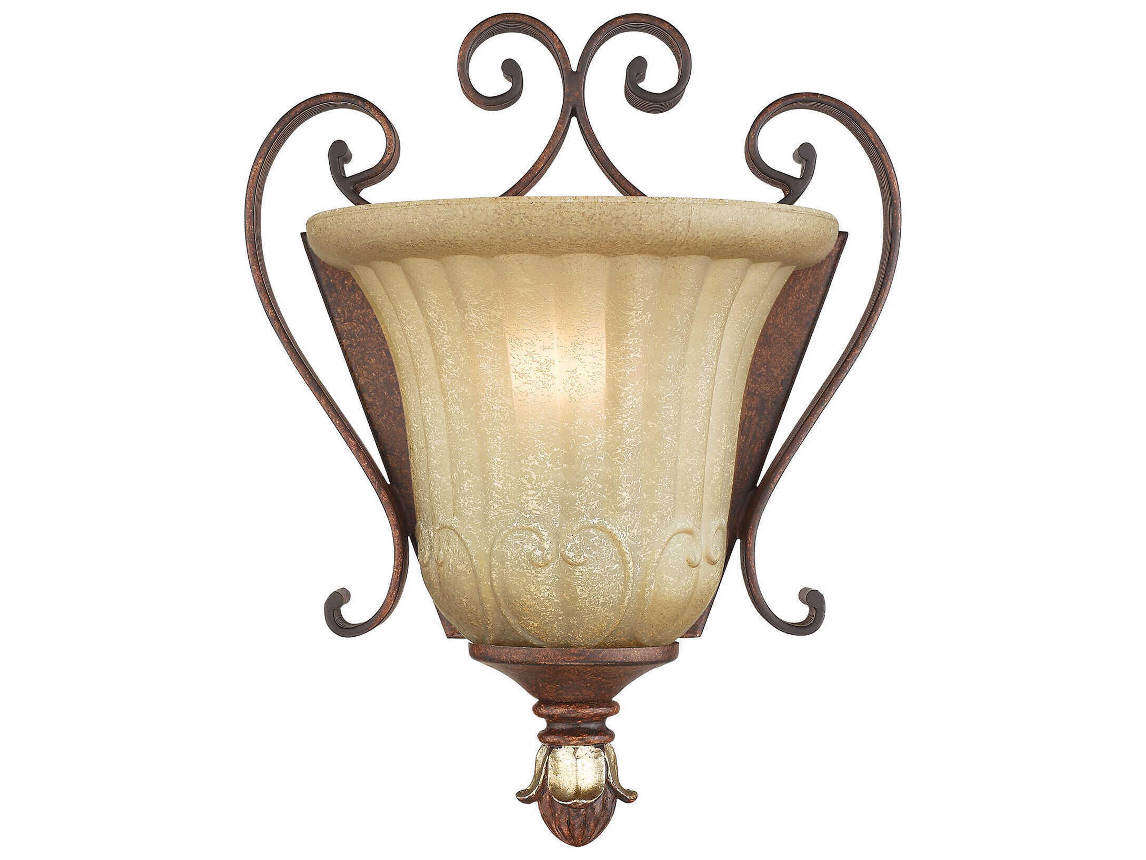 Villa Verona 1-Light Bronze Aged Gold Leaf Glass Wall Sconce