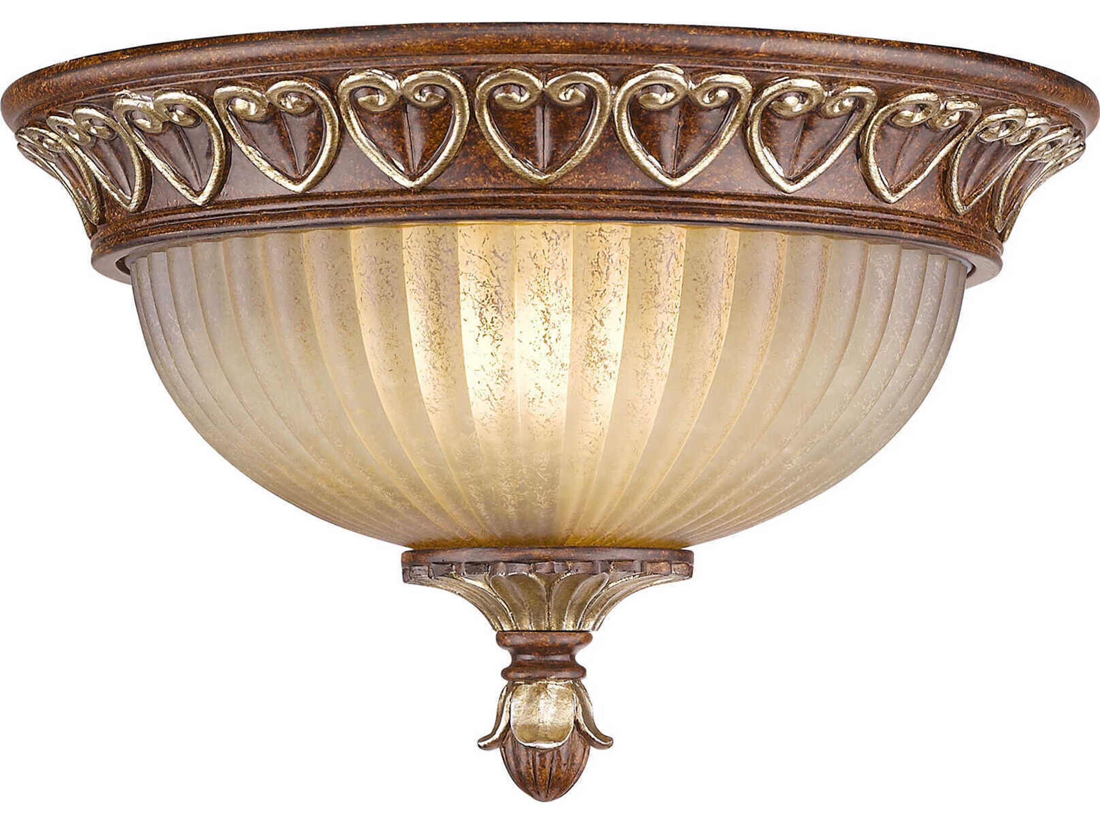 Villa Verona 2-Light Bronze Aged Gold Leaf Glass Bowl Flush Mount