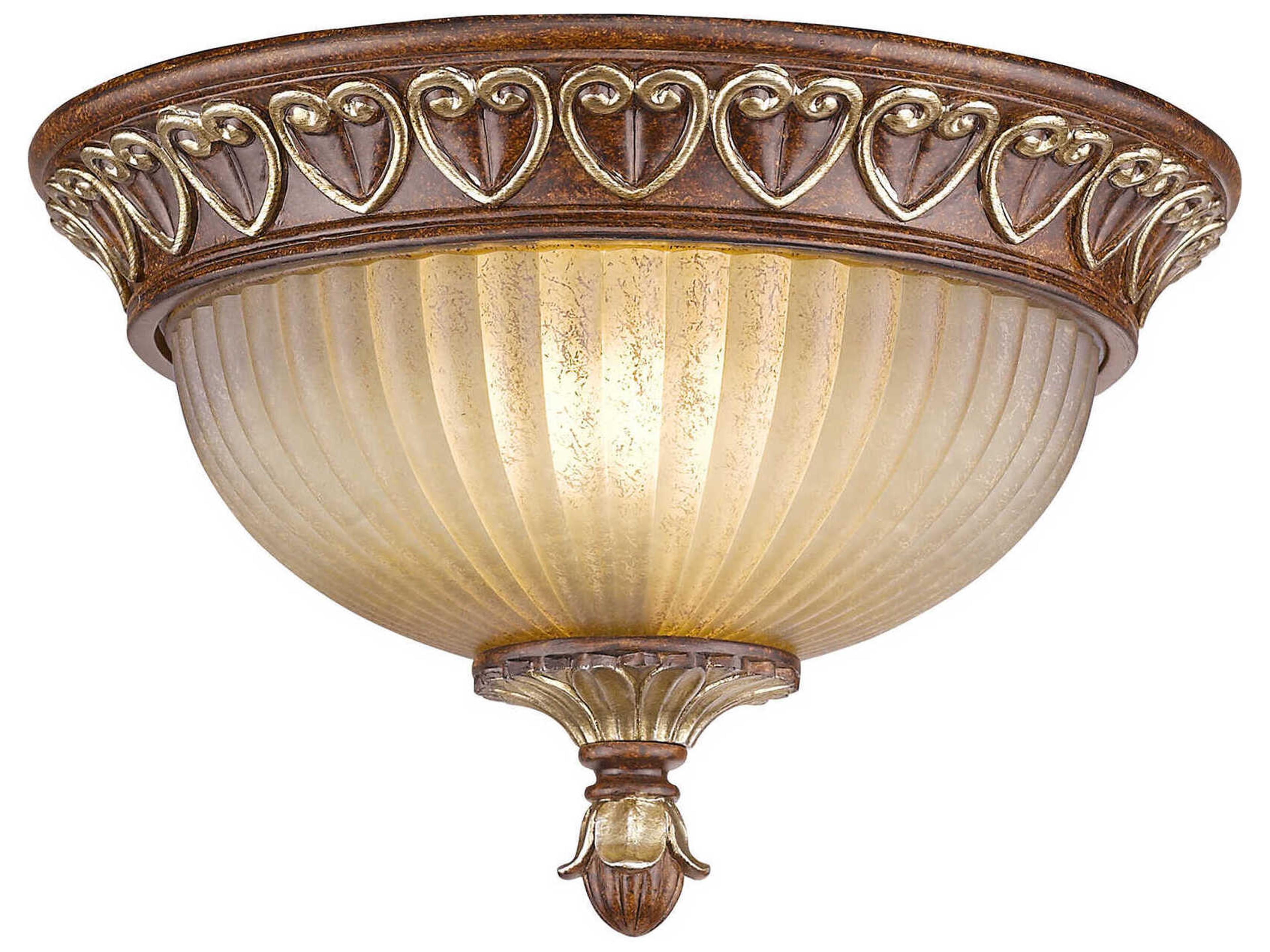 Livex Lighting Villa Verona 2-Light Bronze Aged Gold Leaf Glass Bowl Flush Mount