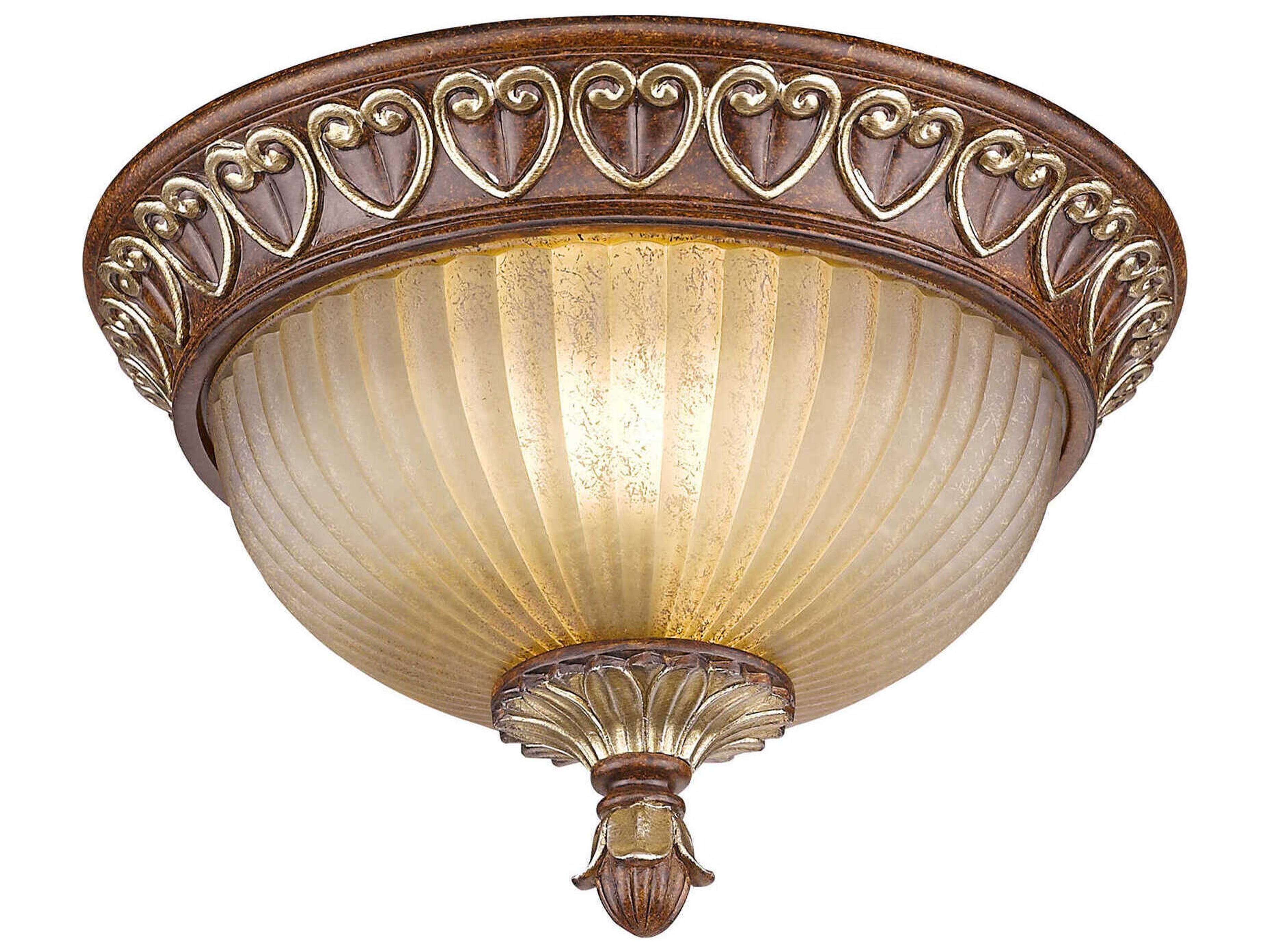 Livex Lighting Villa Verona 2-Light Bronze Aged Gold Leaf Glass Bowl Flush Mount
