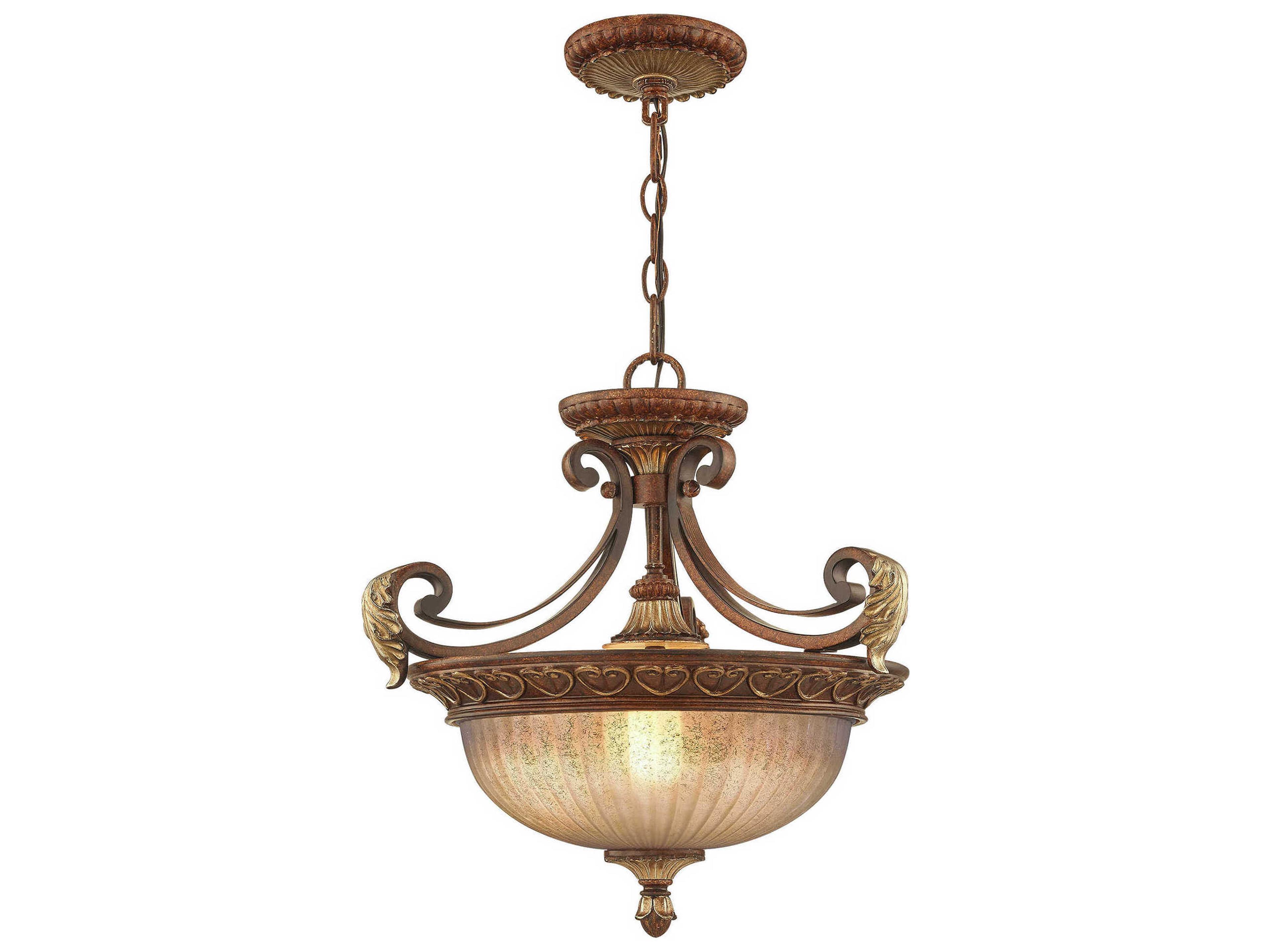 Villa Verona 3-Light Bronze Aged Gold Leaf Glass Bowl Pendant