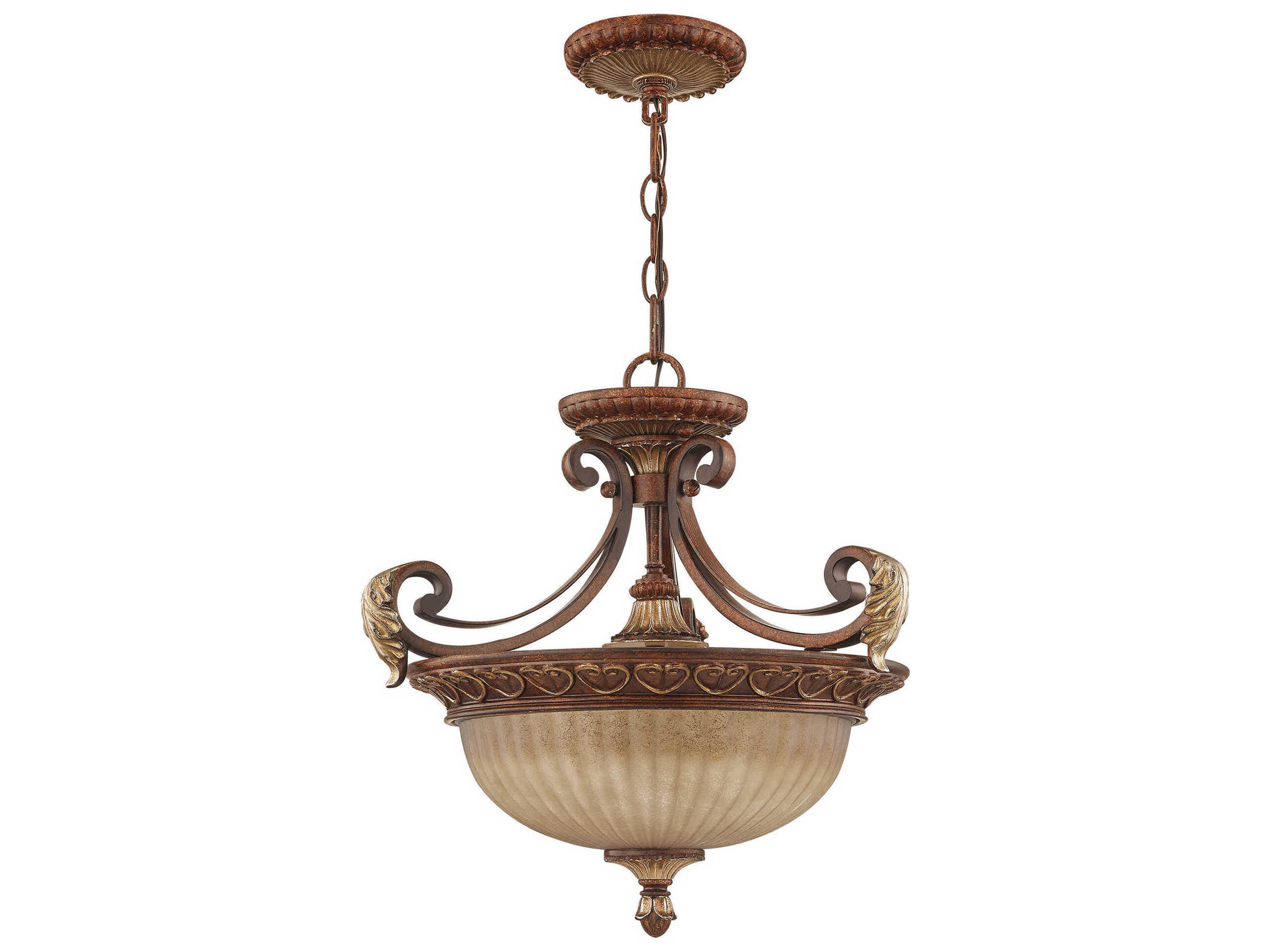 Livex Lighting Villa Verona 3-Light Bronze Aged Gold Leaf Glass Bowl Pendant