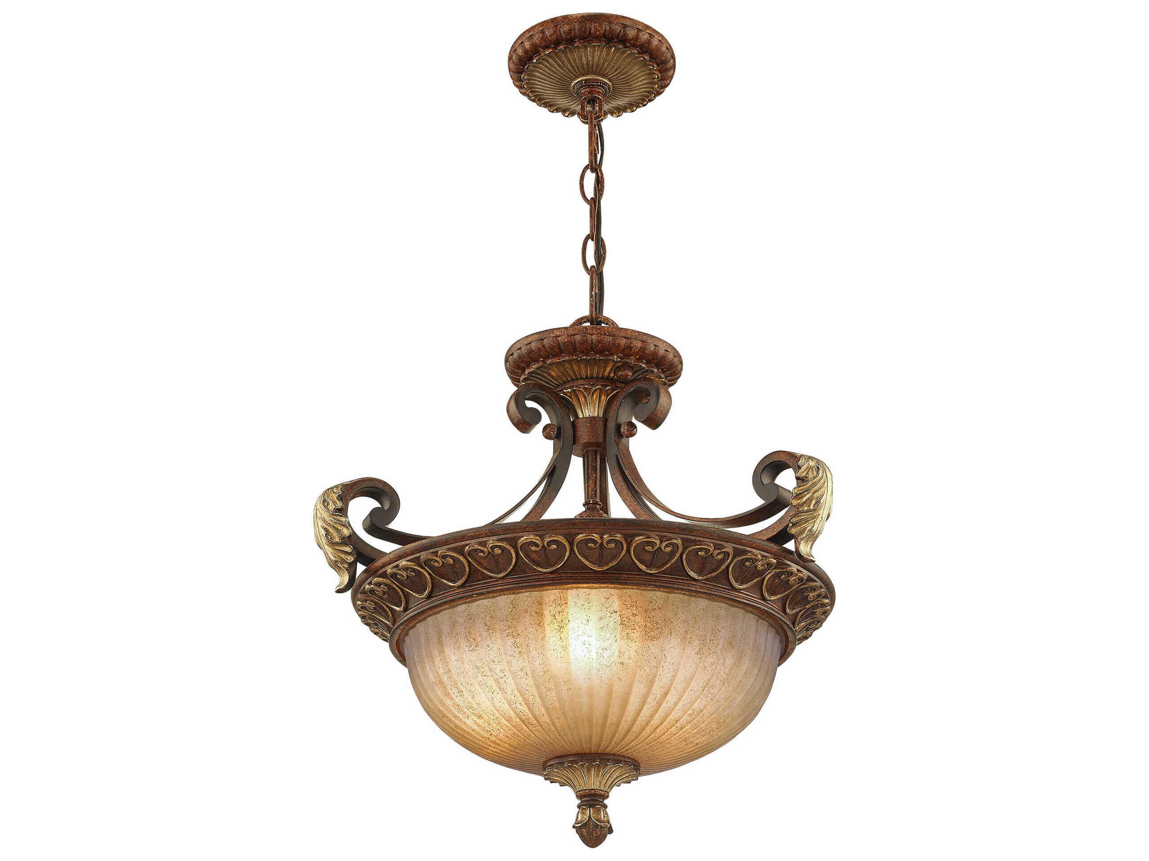 Livex Lighting Villa Verona 3-Light Bronze Aged Gold Leaf Glass Bowl Pendant