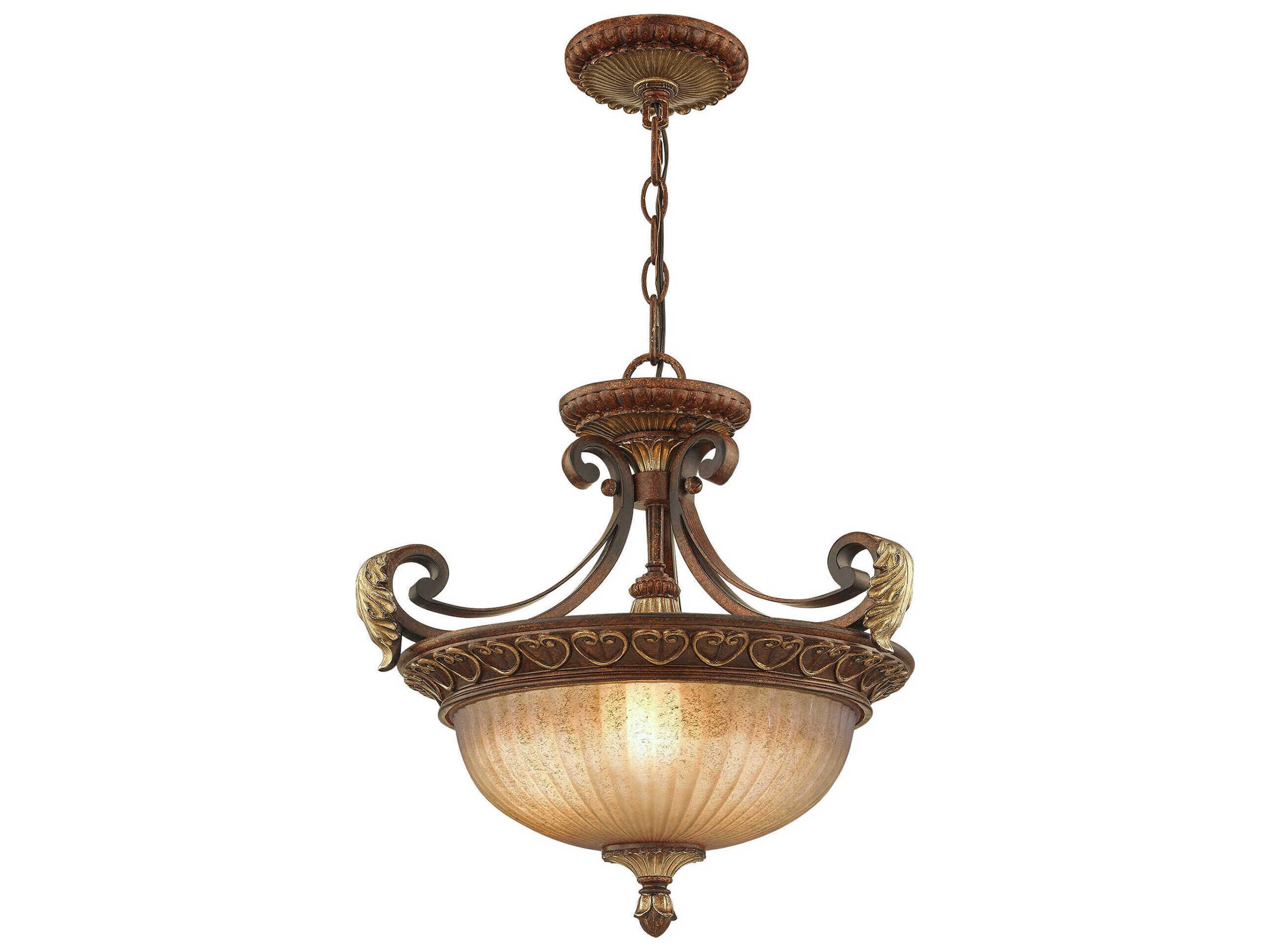 Livex Lighting Villa Verona 3-Light Bronze Aged Gold Leaf Glass Bowl Pendant