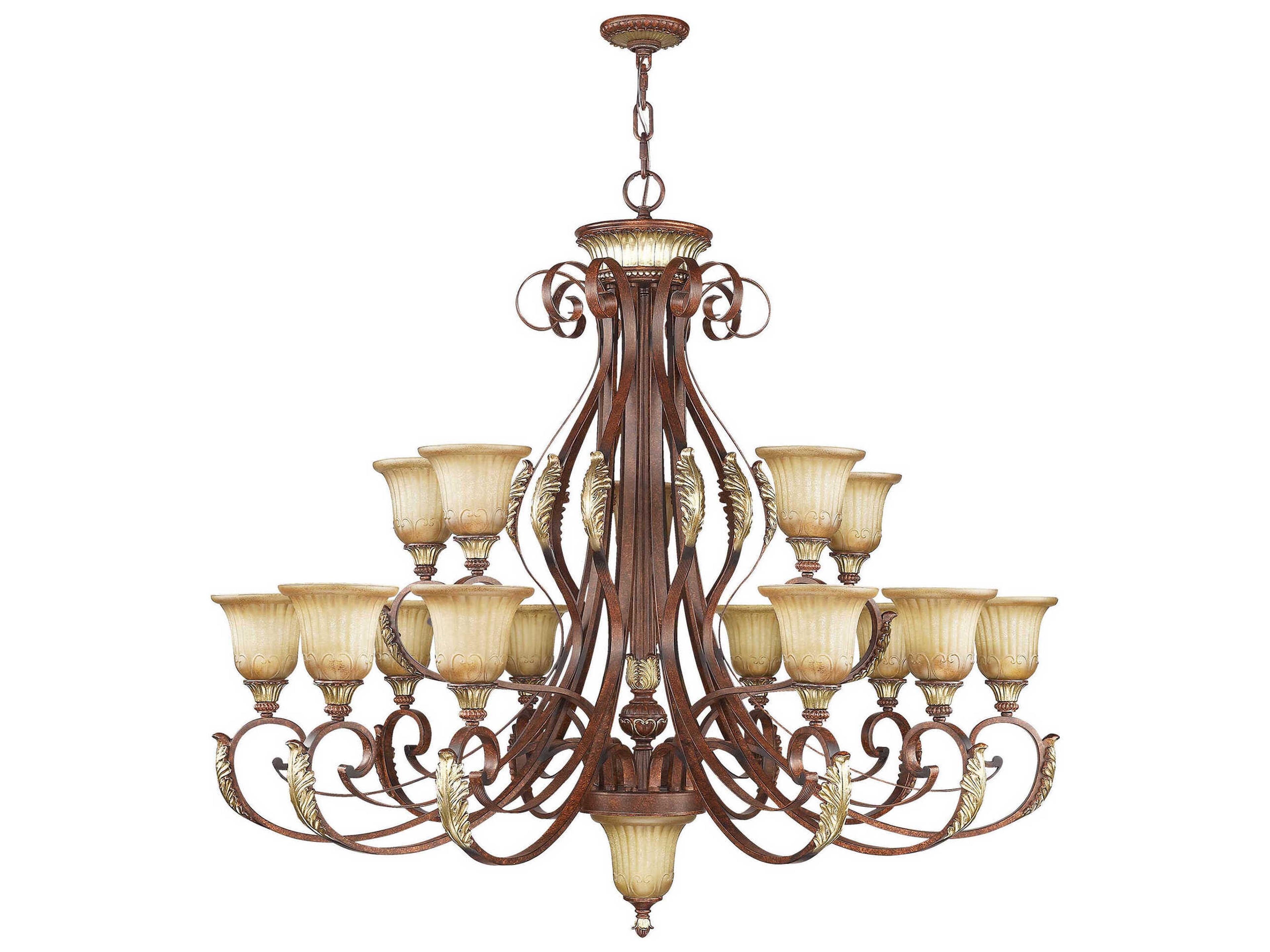Livex Lighting Villa Verona 16-Light6-Light Bronze Aged Gold Leaf Glass Bell Tiered Chandelier