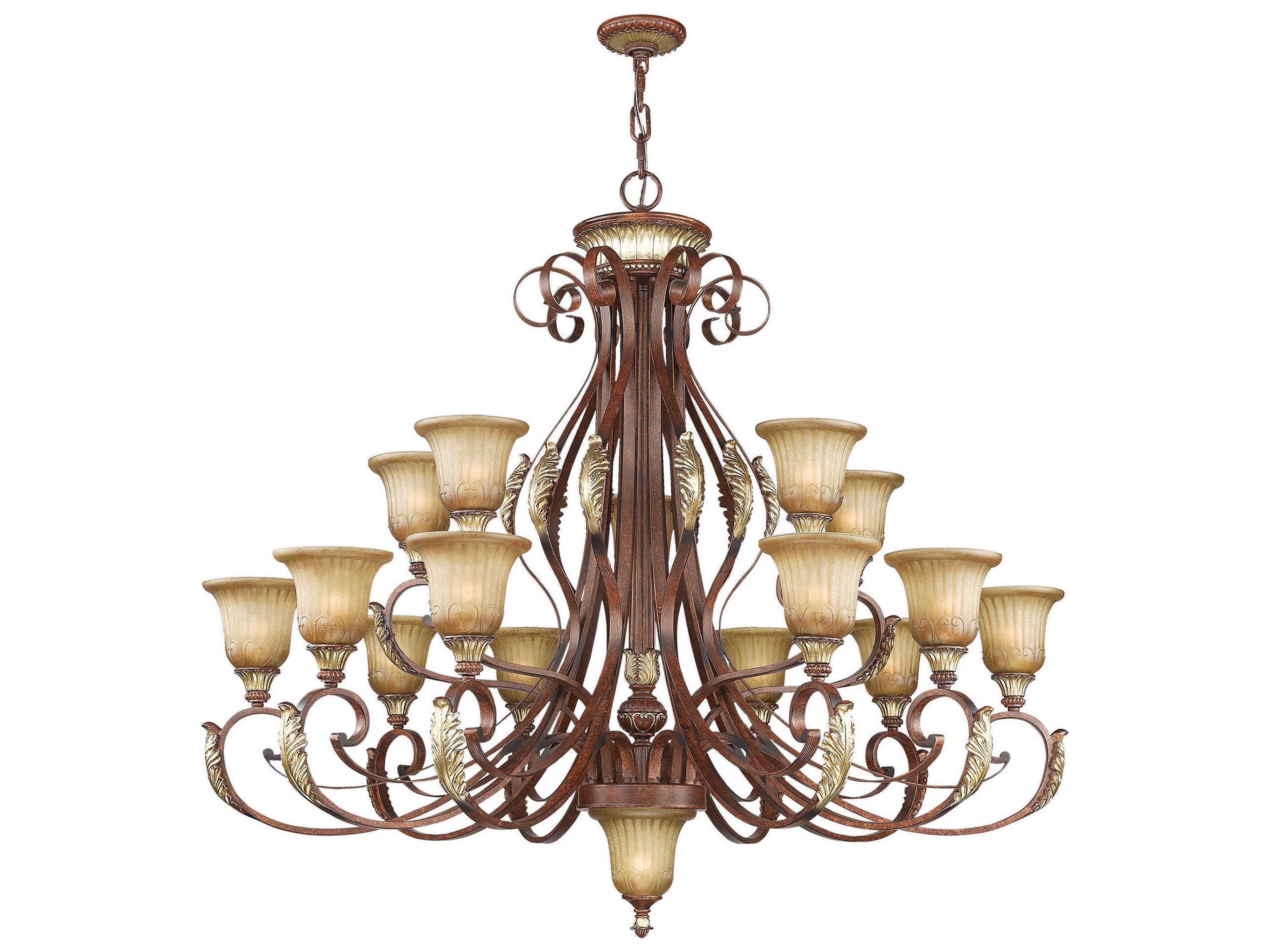 Livex Lighting Villa Verona 16-Light6-Light Bronze Aged Gold Leaf Glass Bell Tiered Chandelier
