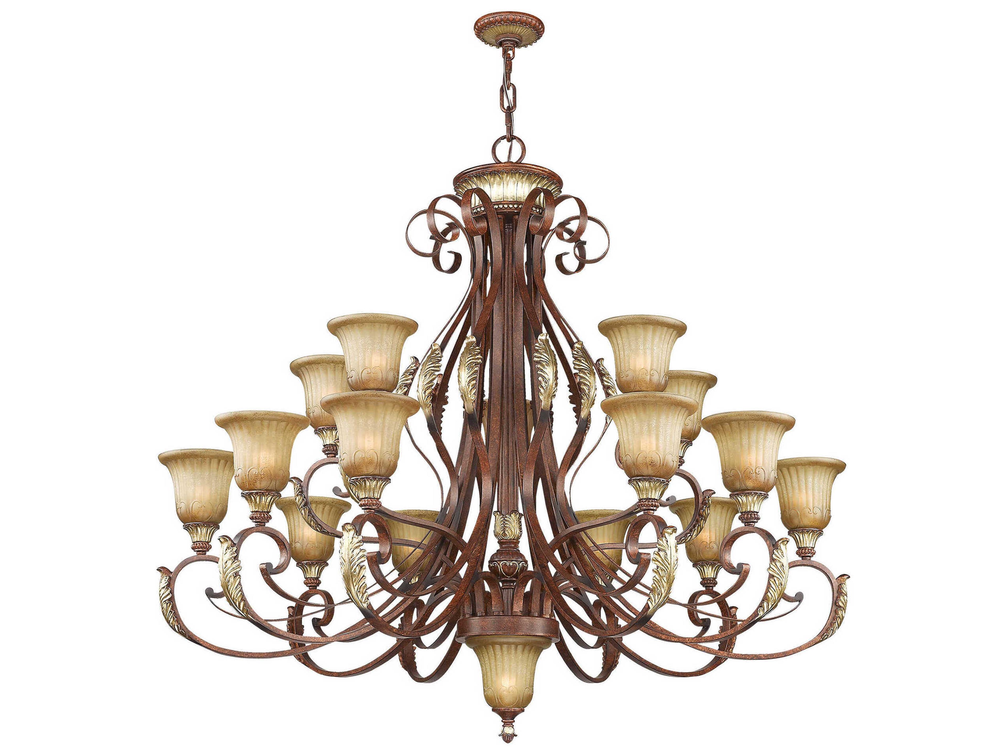 Livex Lighting Villa Verona 16-Light6-Light Bronze Aged Gold Leaf Glass Bell Tiered Chandelier
