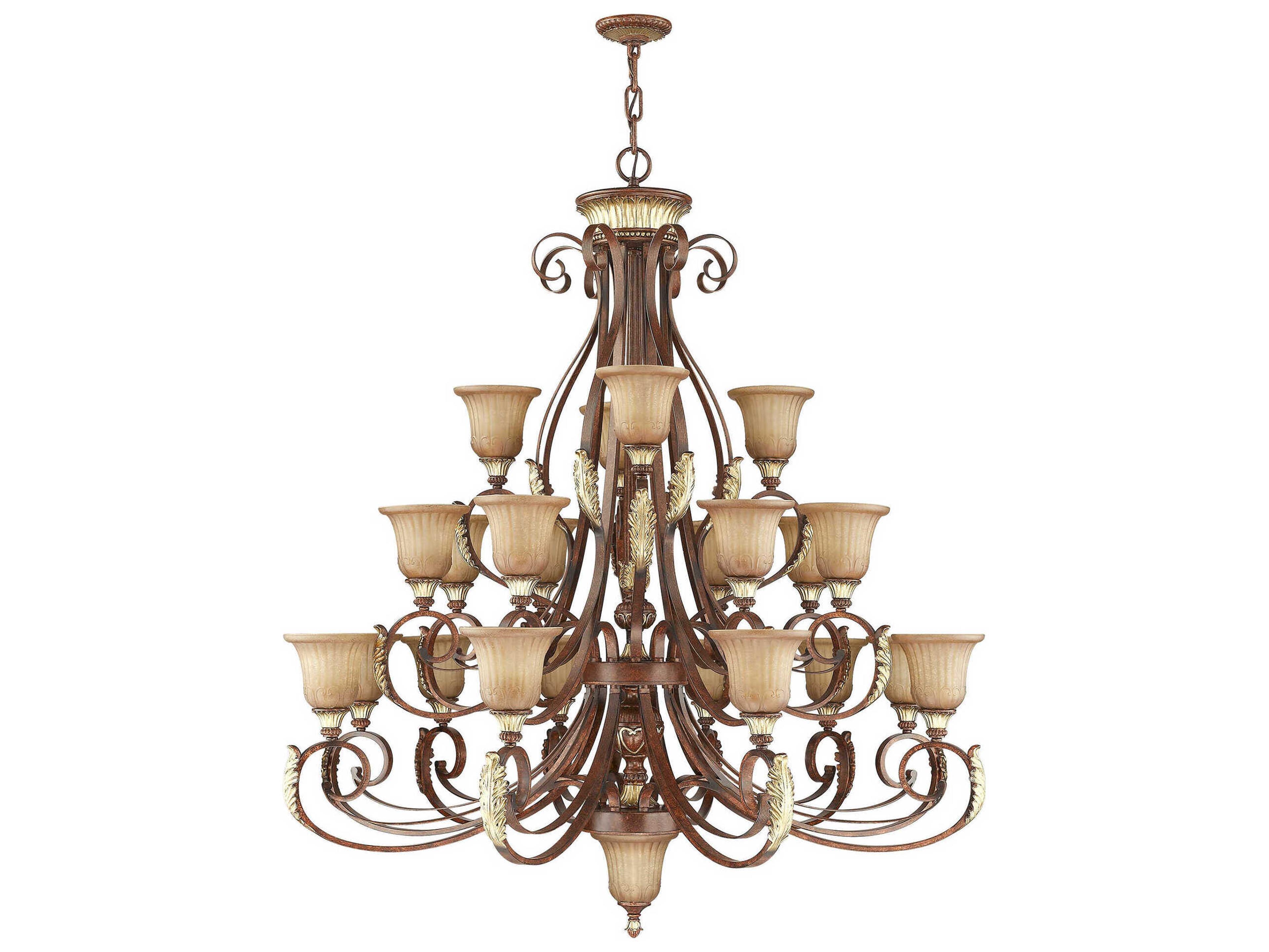Livex Lighting Villa Verona 23-Light Bronze Aged Gold Leaf Glass Bell Tiered Chandelier