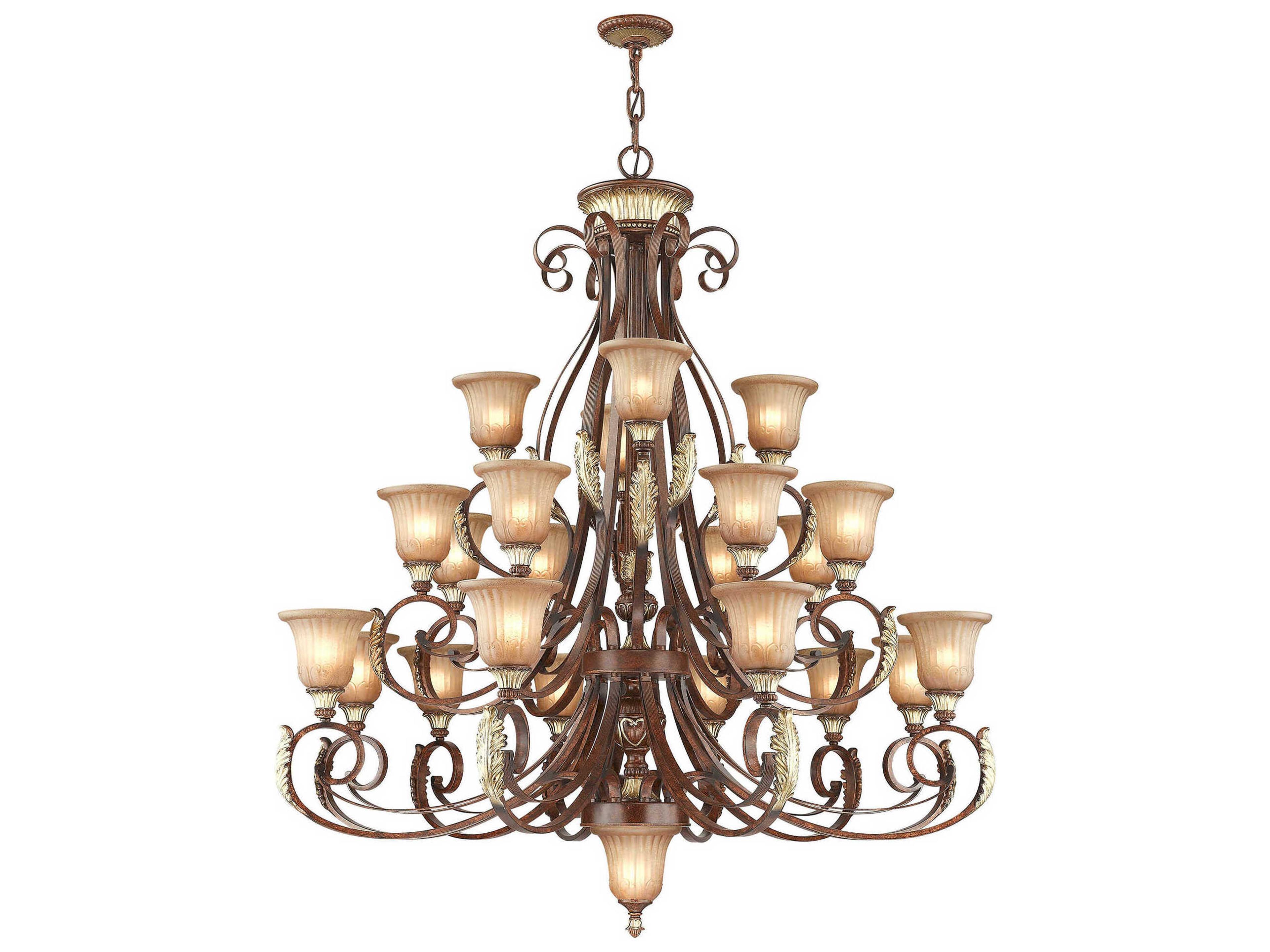 Livex Lighting Villa Verona 23-Light Bronze Aged Gold Leaf Glass Bell Tiered Chandelier