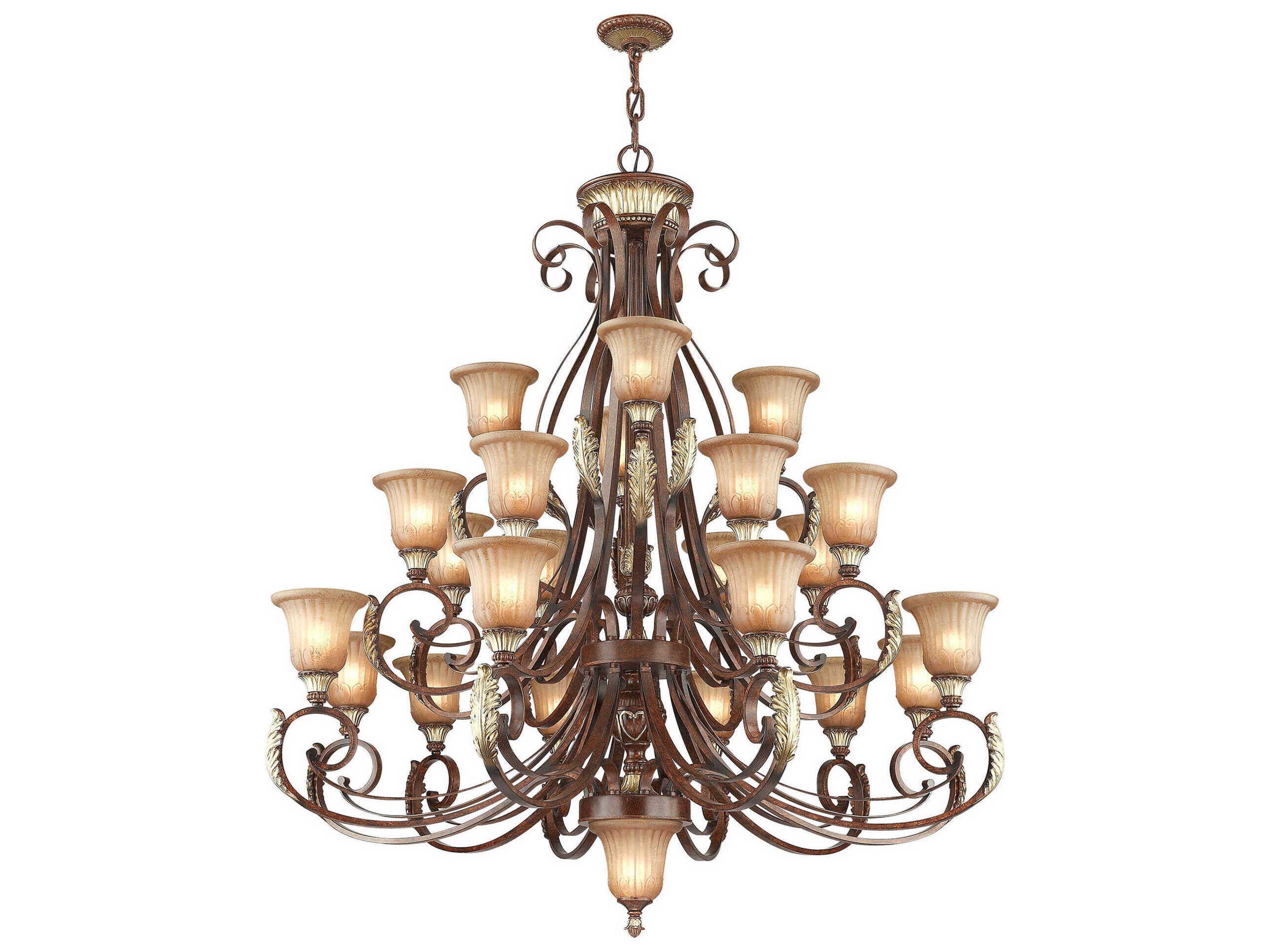 Livex Lighting Villa Verona 23-Light Bronze Aged Gold Leaf Glass Bell Tiered Chandelier