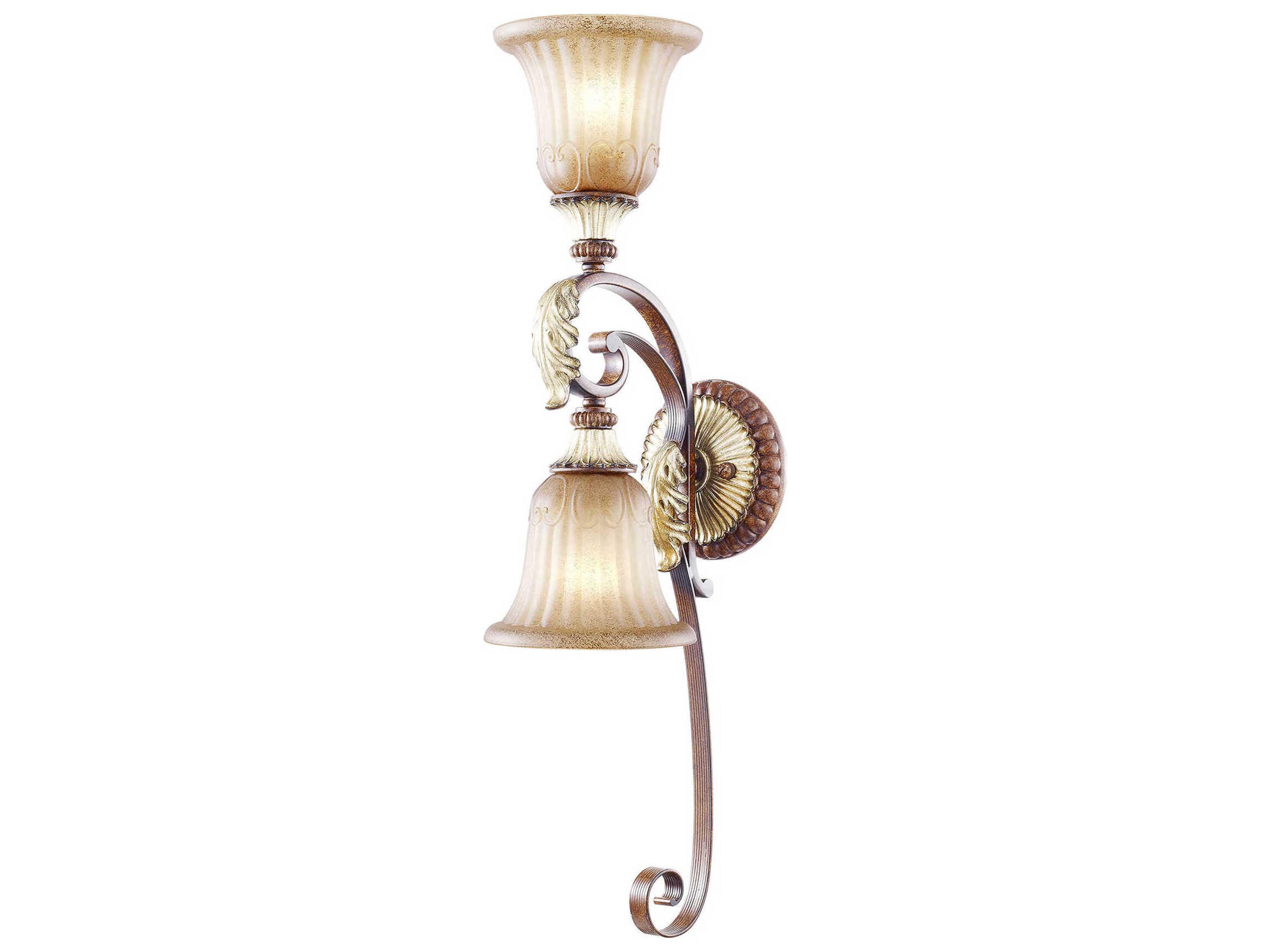 Villa Verona 2-Light Bronze Aged Gold Leaf Glass Wall Sconce
