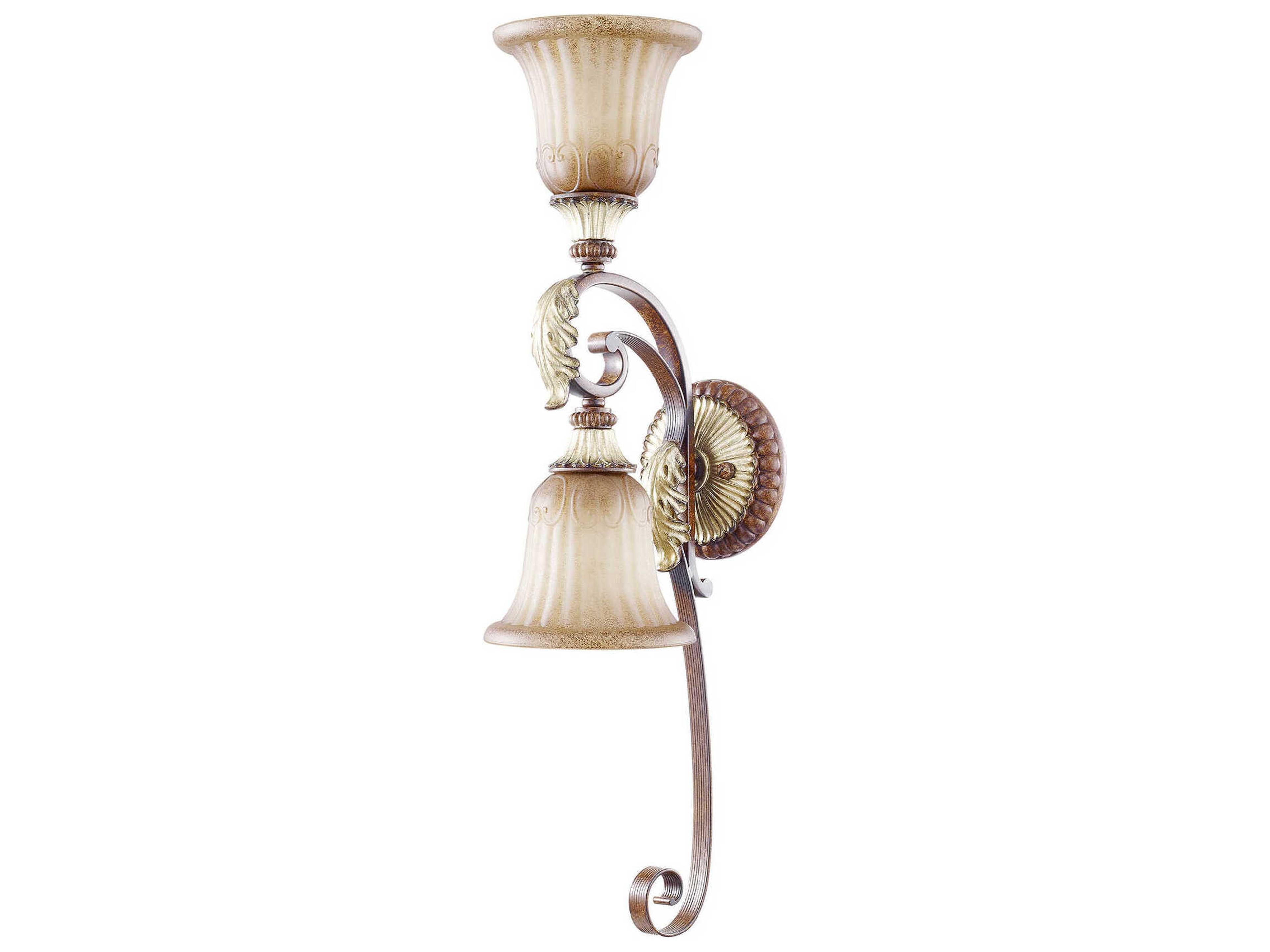 Livex Lighting Villa Verona 2-Light Bronze Aged Gold Leaf Glass Wall Sconce